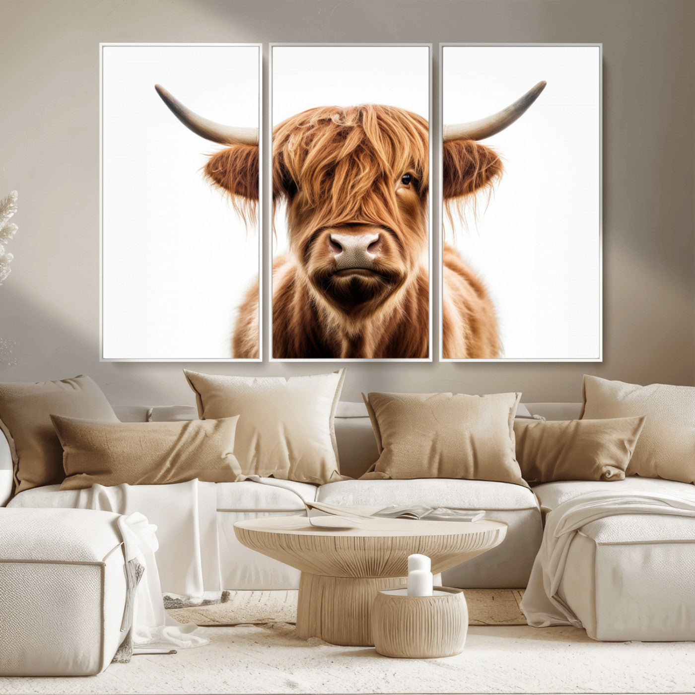 637908607-MGV-FC-93X47-3P_Black-Highland Cow Wall Art Print – Rustic Farmhouse Animal Portrait, Scottish Highland Cattle Canvas, Modern Country Wall Decor for