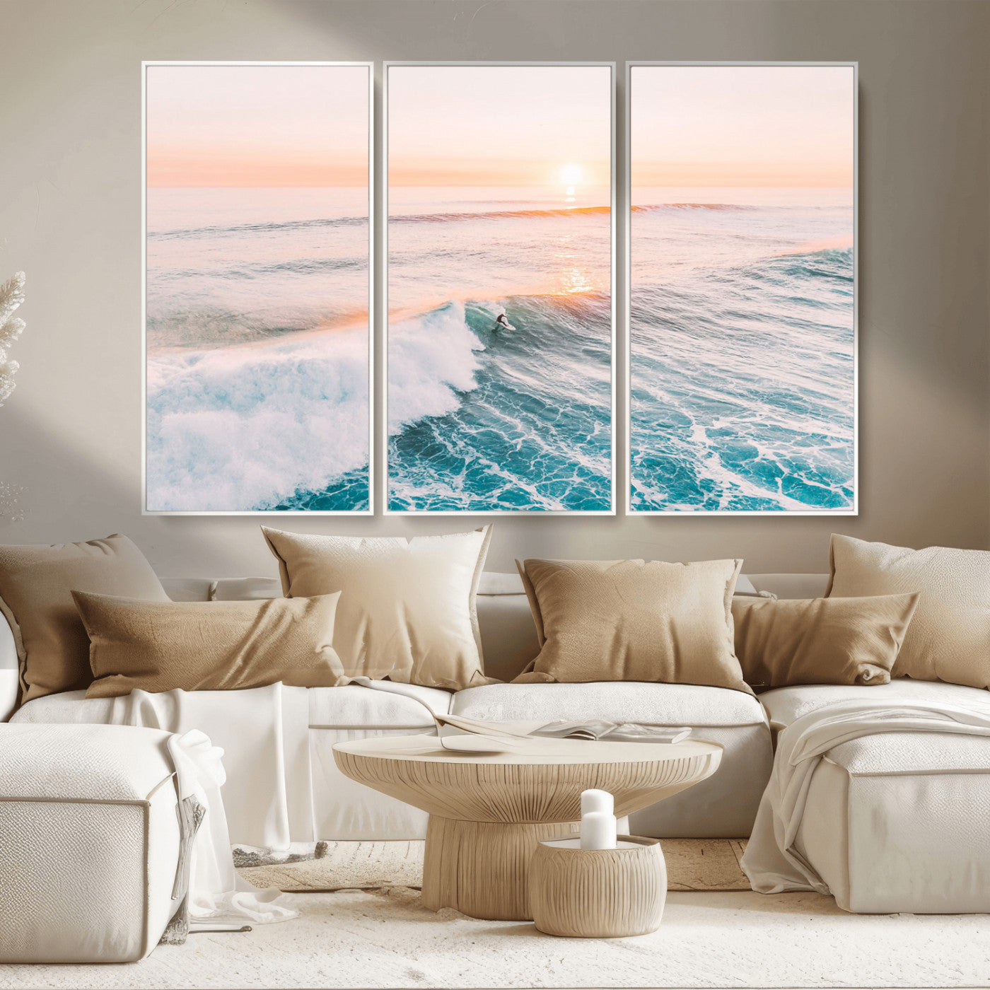 34064591-MGV-CV-36X24-Surfing Wall Art – Sunset Ocean Wave Canvas Print, Surfer Riding Sea Photography Decor for Bedroom, Living Room, Office, Coastal
