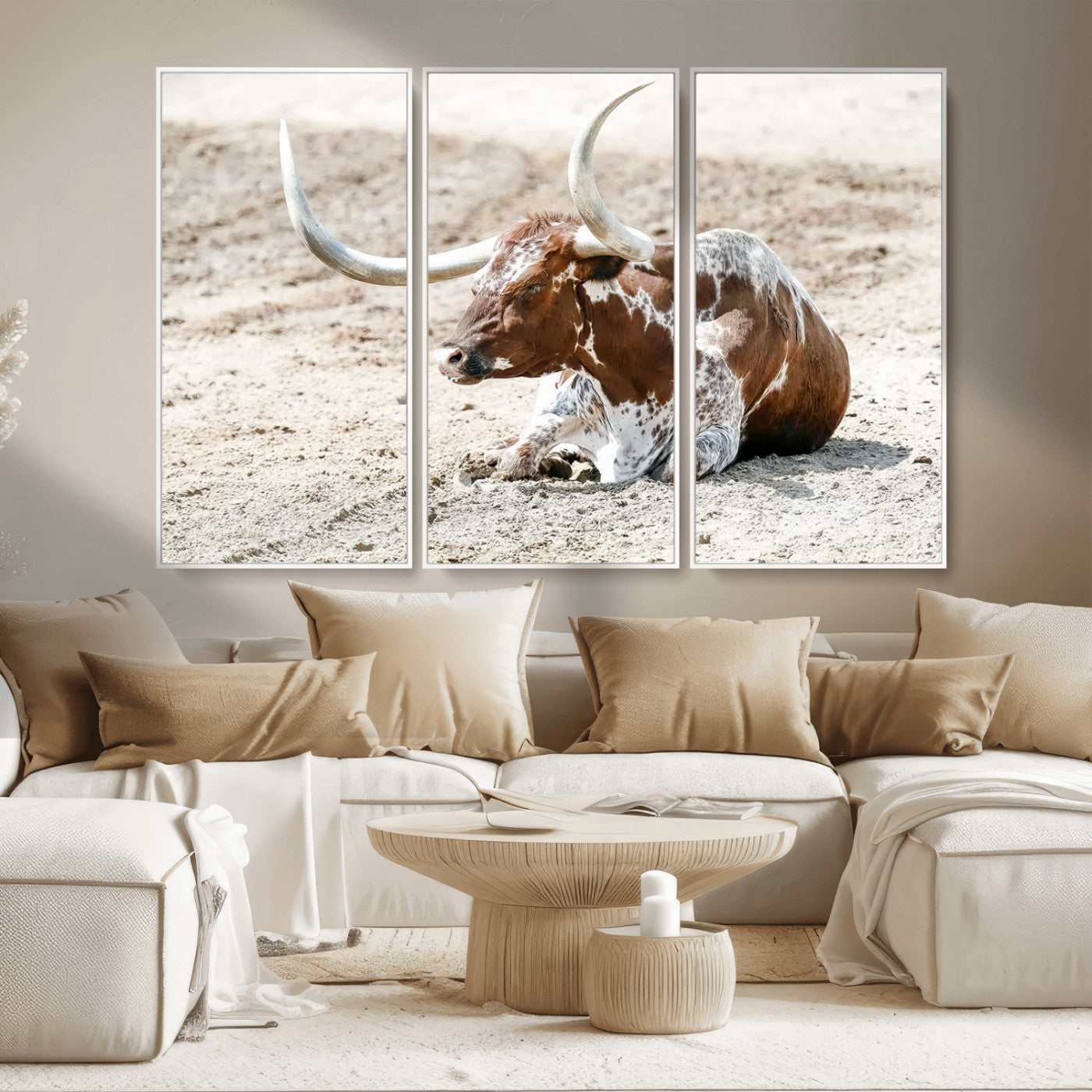 89096667-MGV-CV-36X24-Texas Longhorn Wall Art – Rustic Western Canvas Print, Cattle Photography Decor for Ranch House, Living Room, Office, Man Cave