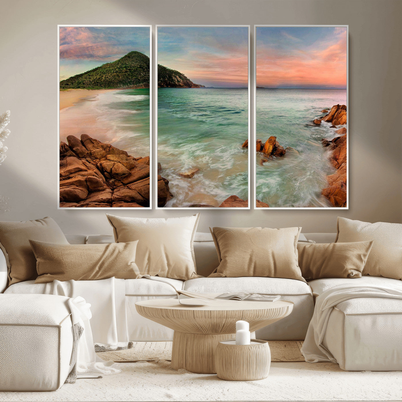 53831025-MGV-CV-36X24-Coastal Landscape Wall Art – Tropical Beach Ocean Canvas Print, Sunset Mountain View Photography Decor for Living Room, Bedroom,