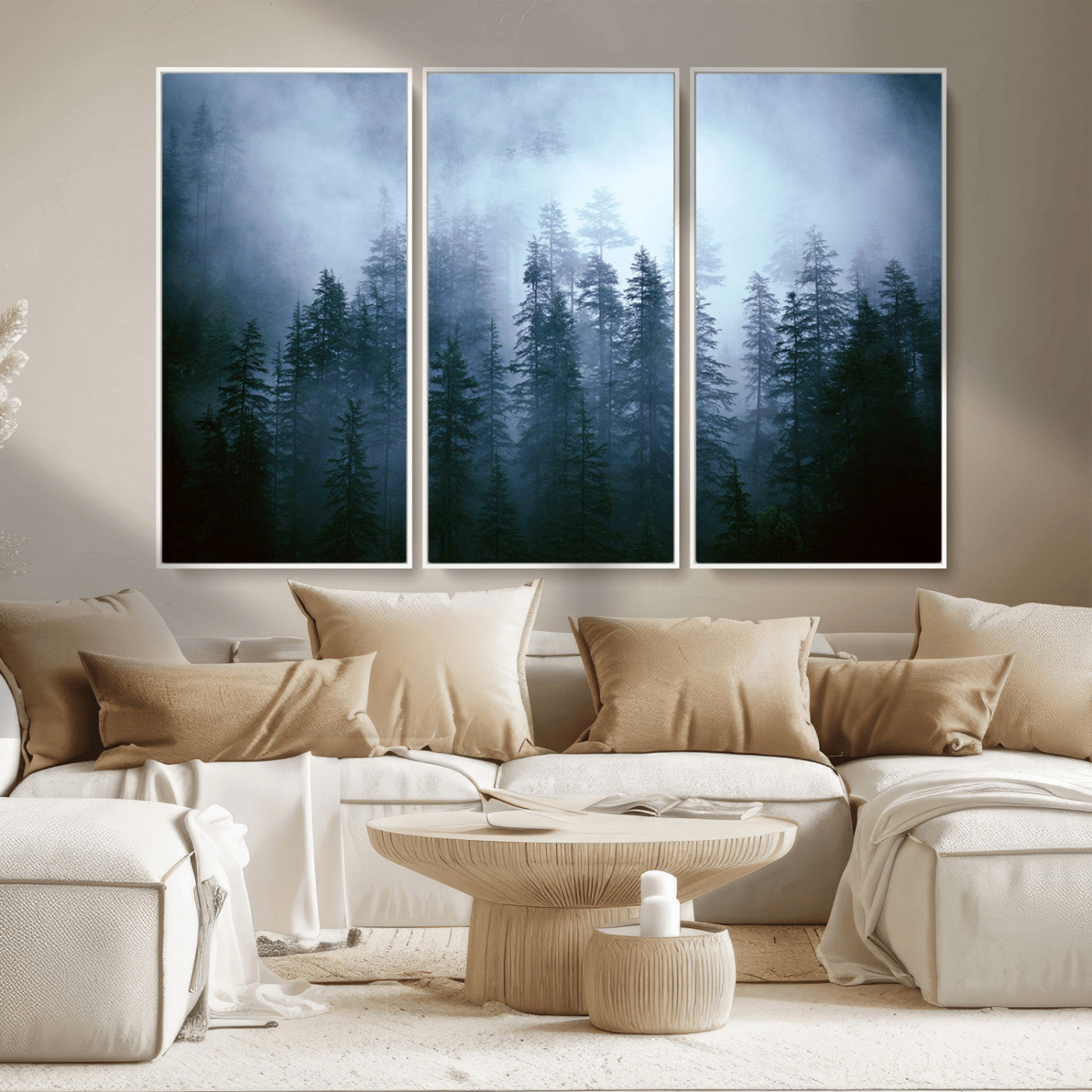 93439624-MGV-CV-36X24-Forest Wall Art – Misty Pine Trees Canvas Print, Moody Nature Photography Decor for Bedroom, Living Room, Office, Cabin, Lodge or