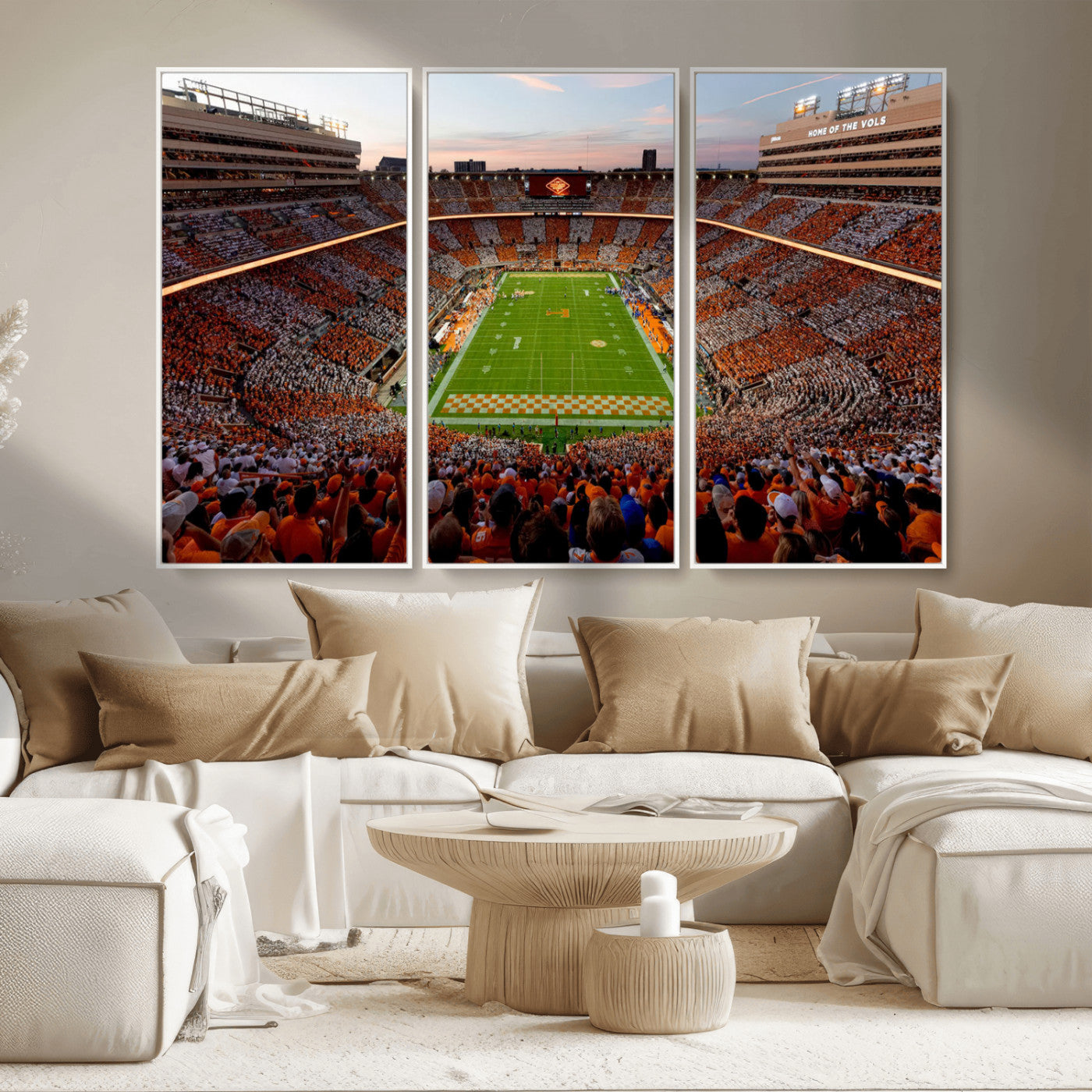 37160229-MGV-FC-48X32-3P_White-Neyland Stadium Wall Art – Panoramic Tennessee Volunteers Sunset Canvas Print, Checkerboard Crowd Football Game Day Decor for