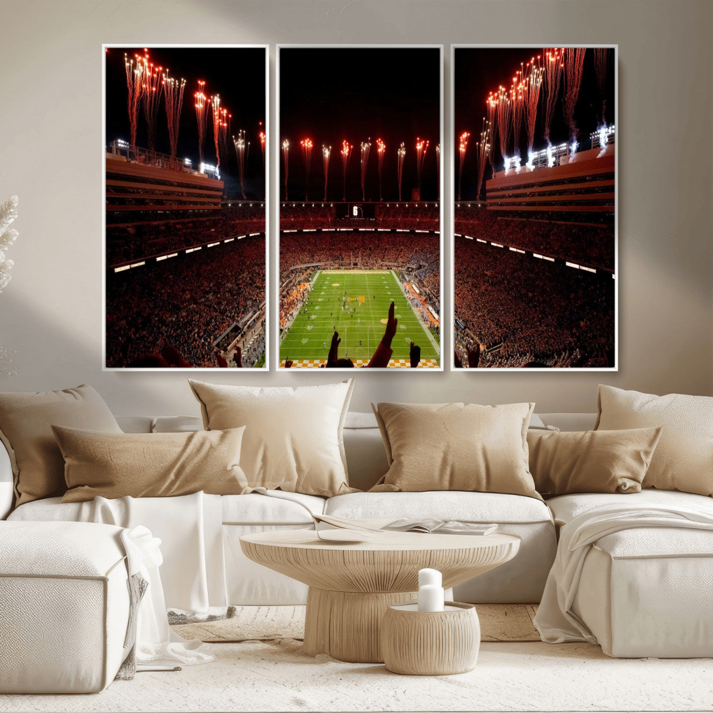 73358115-MGV-CV-36X24-Neyland Stadium Wall Art – Panoramic Tennessee Volunteers Night Game Canvas Print, Fireworks Football Celebration Sports Decor for