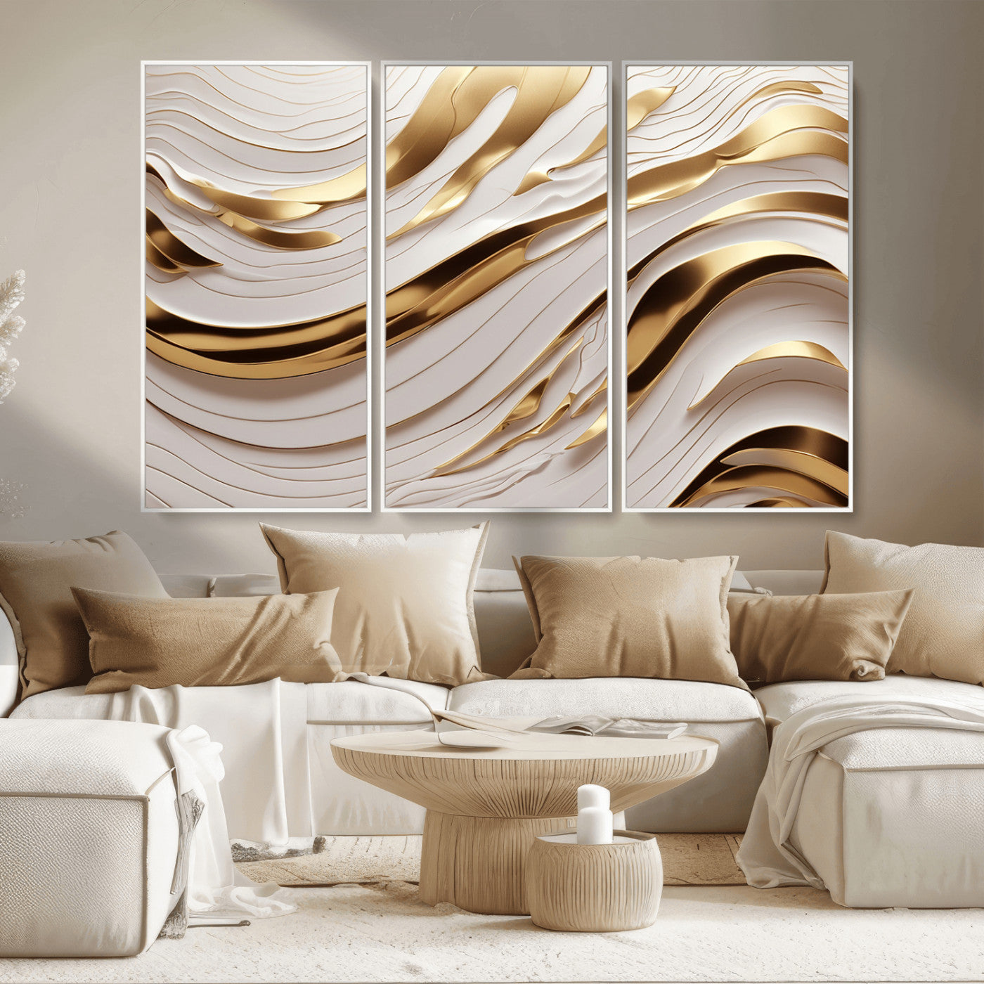 41237-MGV-CV-36X24-Gold Waves Wall Art Canvas Print, Framed Elegant Flow Art Picture Print, Luxury Layers Perfect Minimal Luxe Decor Artwork