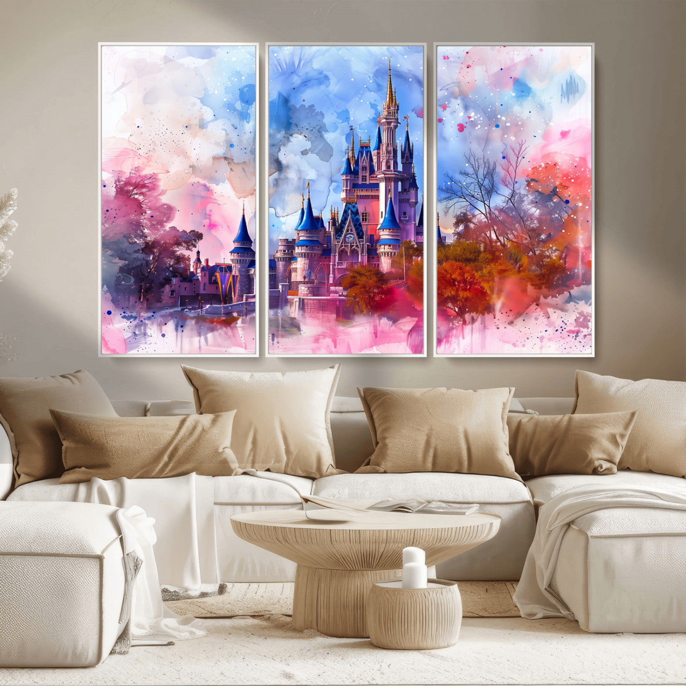 15129-MGV-CV-36X24-Disney Castle Wall Art Canvas Print, Framed Cinderella Palace Art Picture Print, Fantasy Kingdom Perfect Whimsical Fairytale Decor