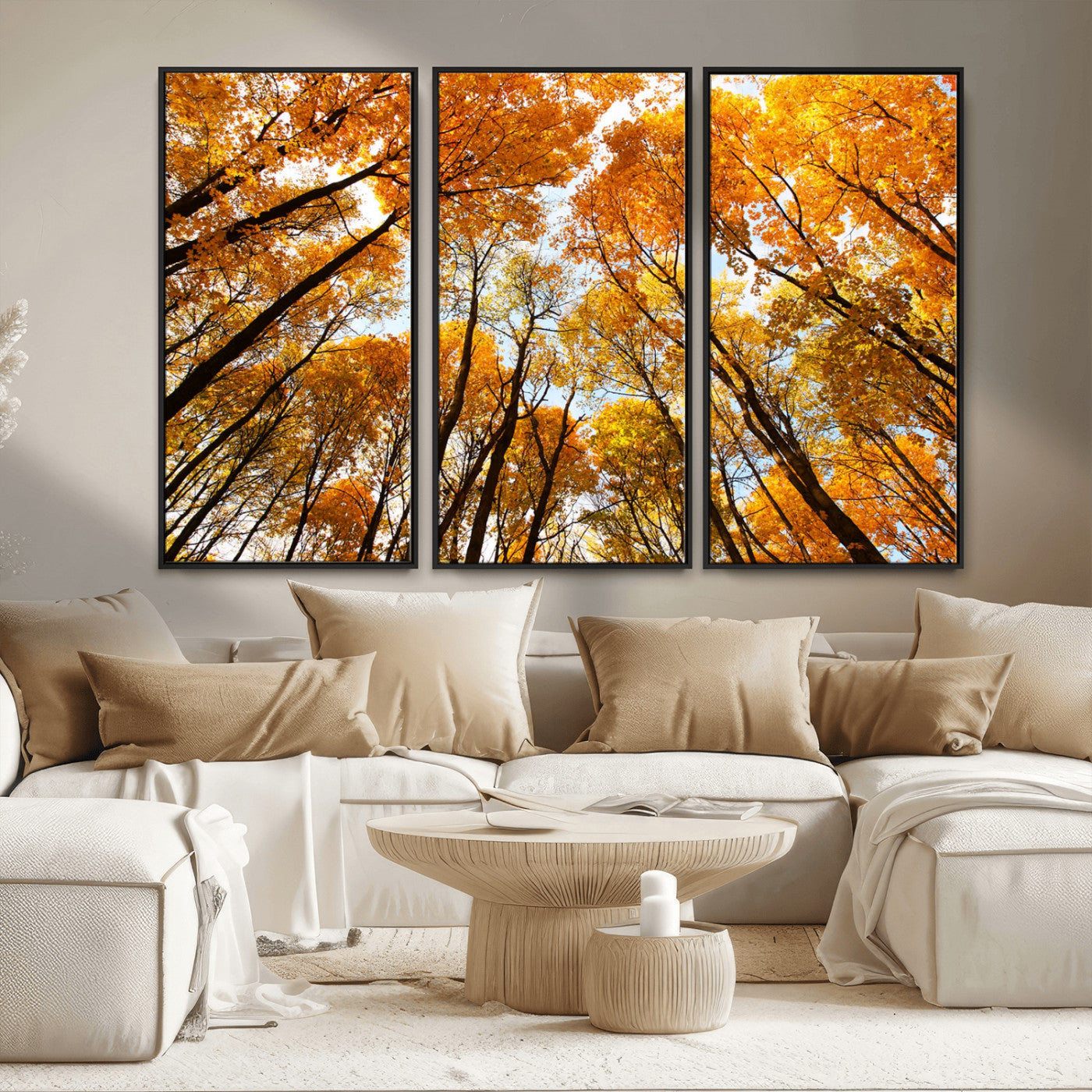 11823-MGV-FC-48X32-3P_Black-Golden Autumn Tree Canopy Wall Art – Stunning Fall Forest Leaves Print, Warm Seasonal Nature Decor for Home, Office or Cabin