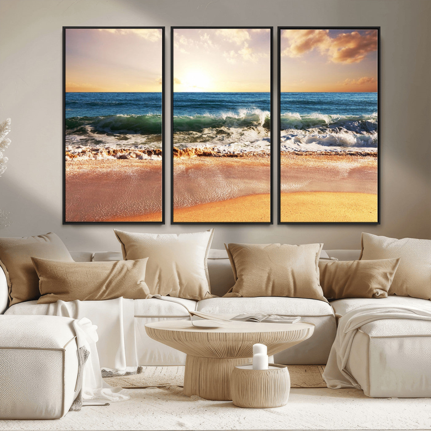 79005-MGV-CV-36X24-Golden Sunrise Ocean Waves Wall Art – Panoramic Seashore Canvas Print, Calming Coastal Decor for Home, Office or Relaxation Space