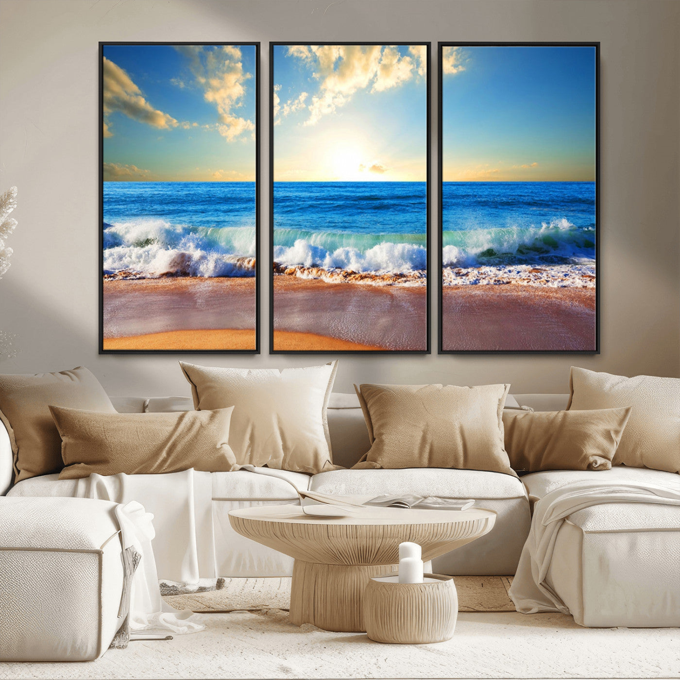 50522-MGV-CV-36X24-Ocean Sunrise Wall Art – Peaceful Beach Waves and Golden Horizon Canvas Print, Coastal Seascape Decor for Home or Office