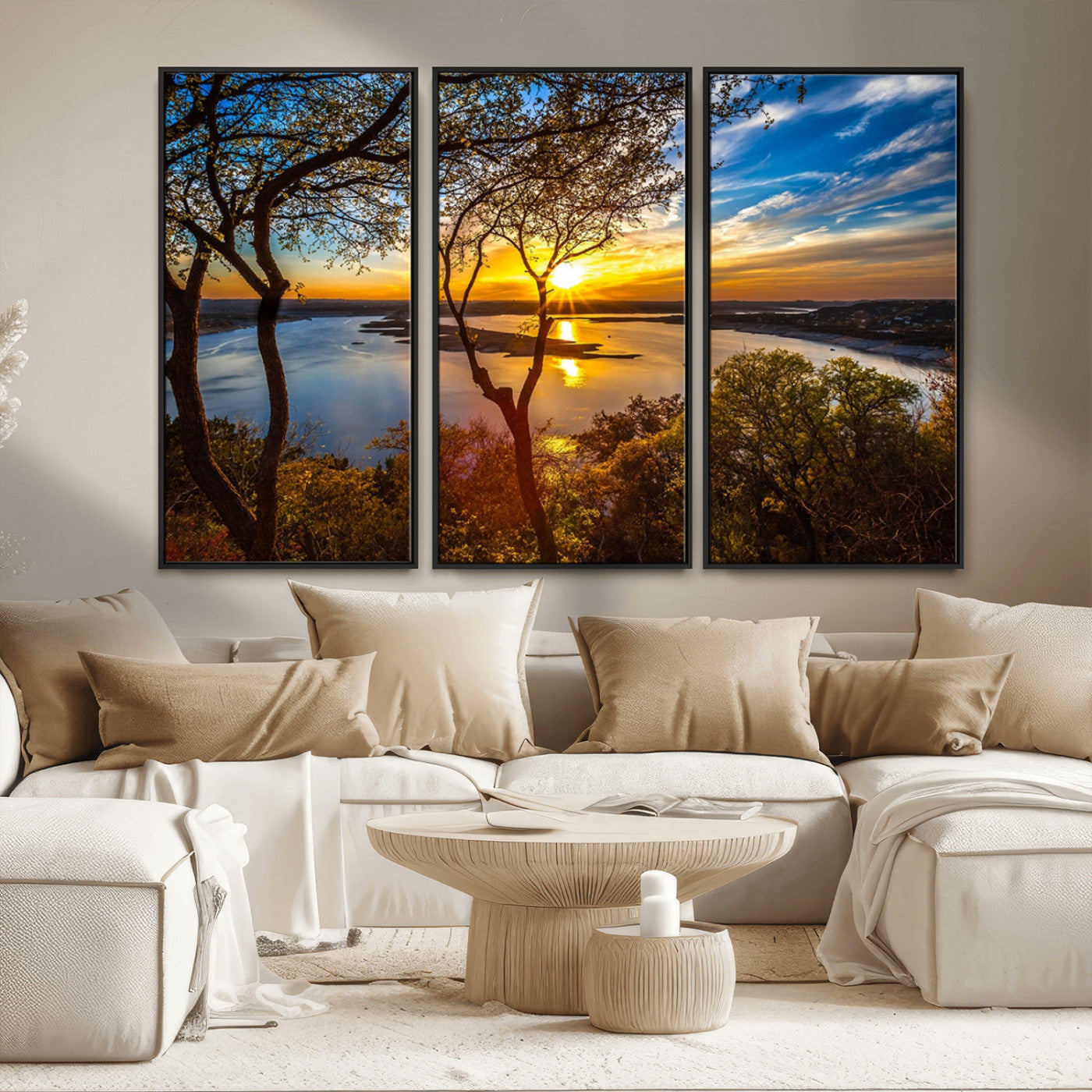 71863-MGV-CV-36X24-Lake Sunset Wall Art – Scenic Nature Canvas Print with Trees and Golden Sky, Serene Landscape Decor for Living Room, Bedroom or
