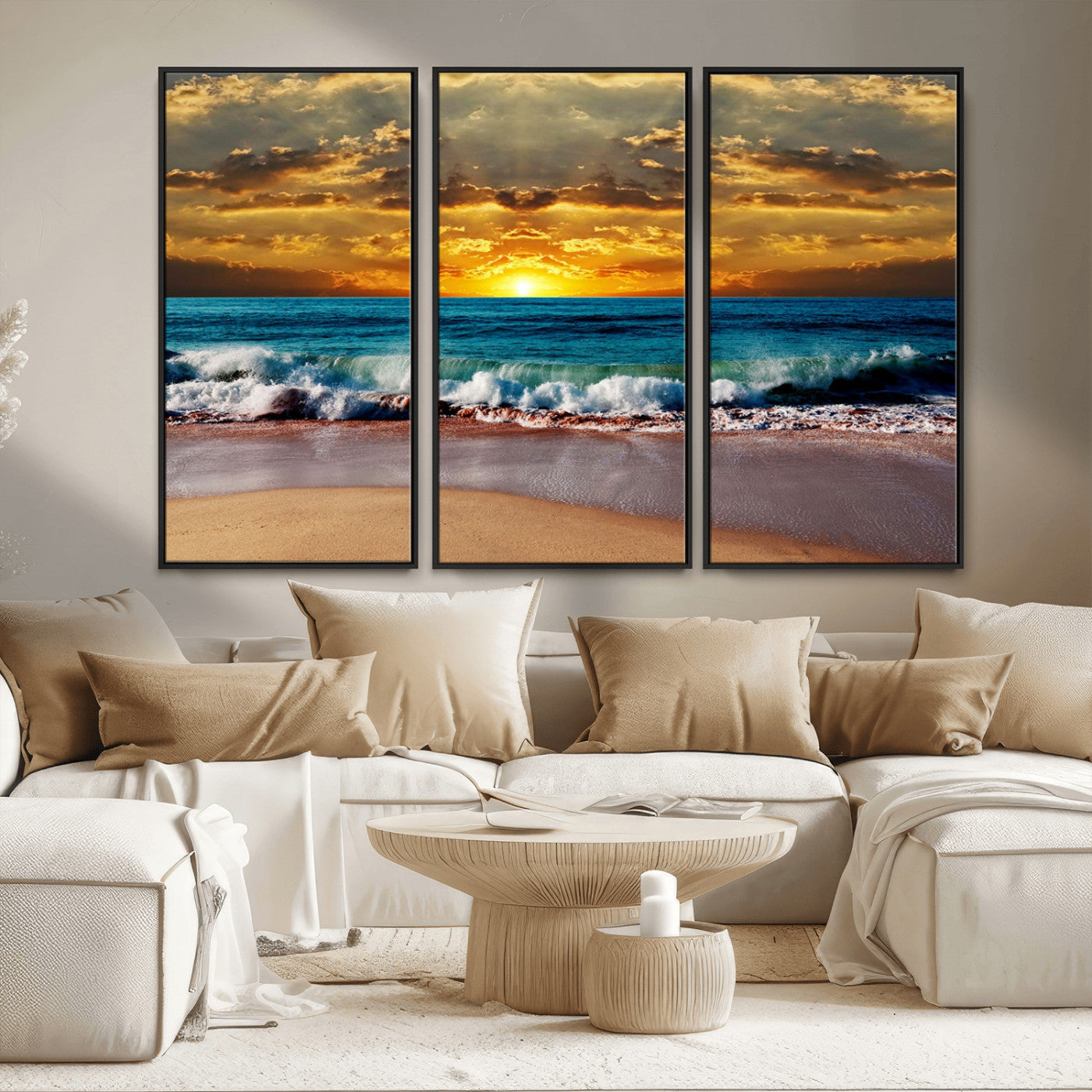 83389-MGV-CV-36X24-Ocean Sunrise Wall Art – Vibrant Beach Waves Canvas Print, Coastal Seascape Decor for Living Room or Office