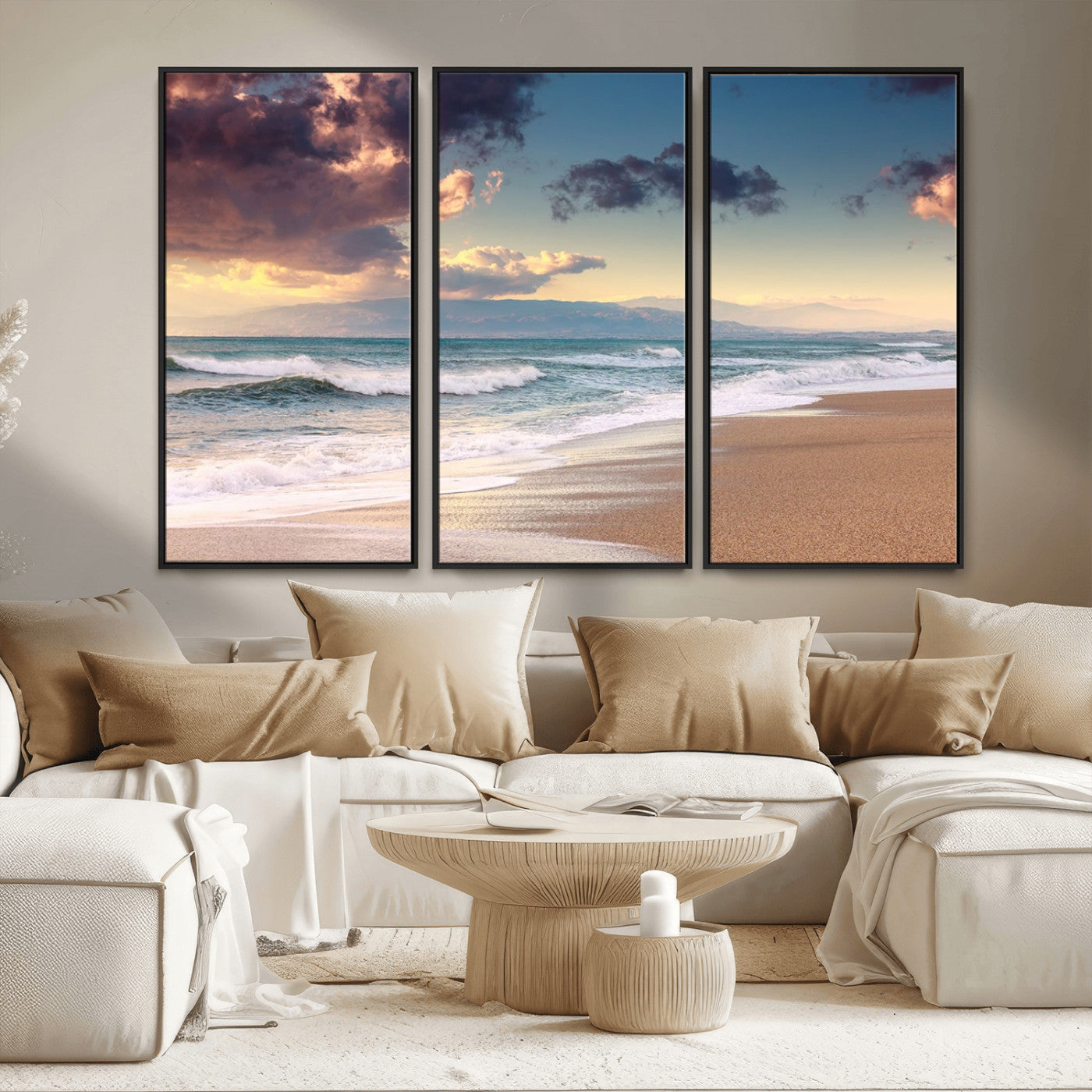 42253-MGV-CV-36X24-Serene Beach Waves Wall Art – Tranquil Ocean Horizon Canvas Print, Coastal Seascape Decor for Living Room or Office Wall