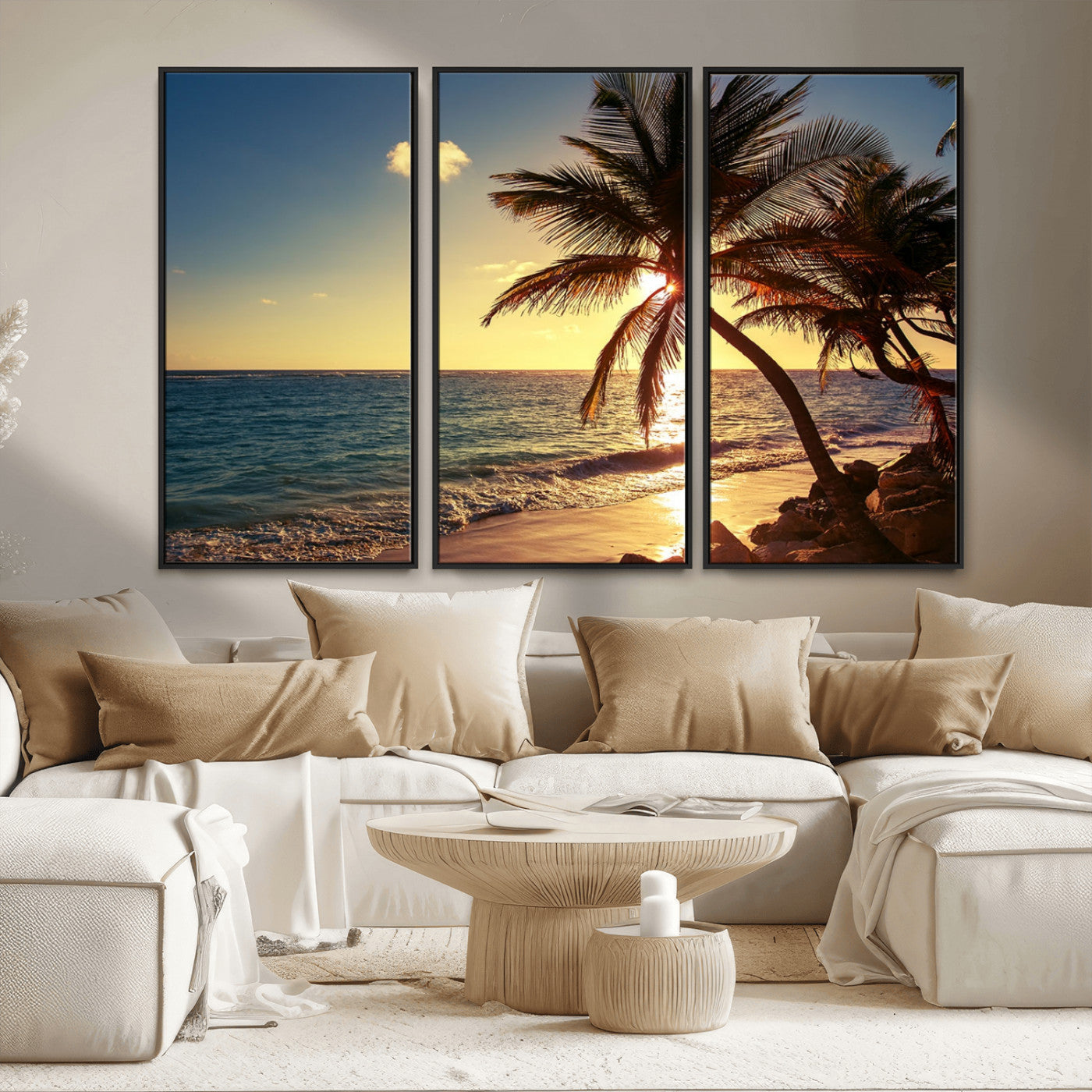 82710-MGV-CV-36X24-Palm Tree Sunset Beach Wall Art – Tropical Ocean Canvas Print, Coastal Paradise Seascape Decor for Living Room or Office Wall