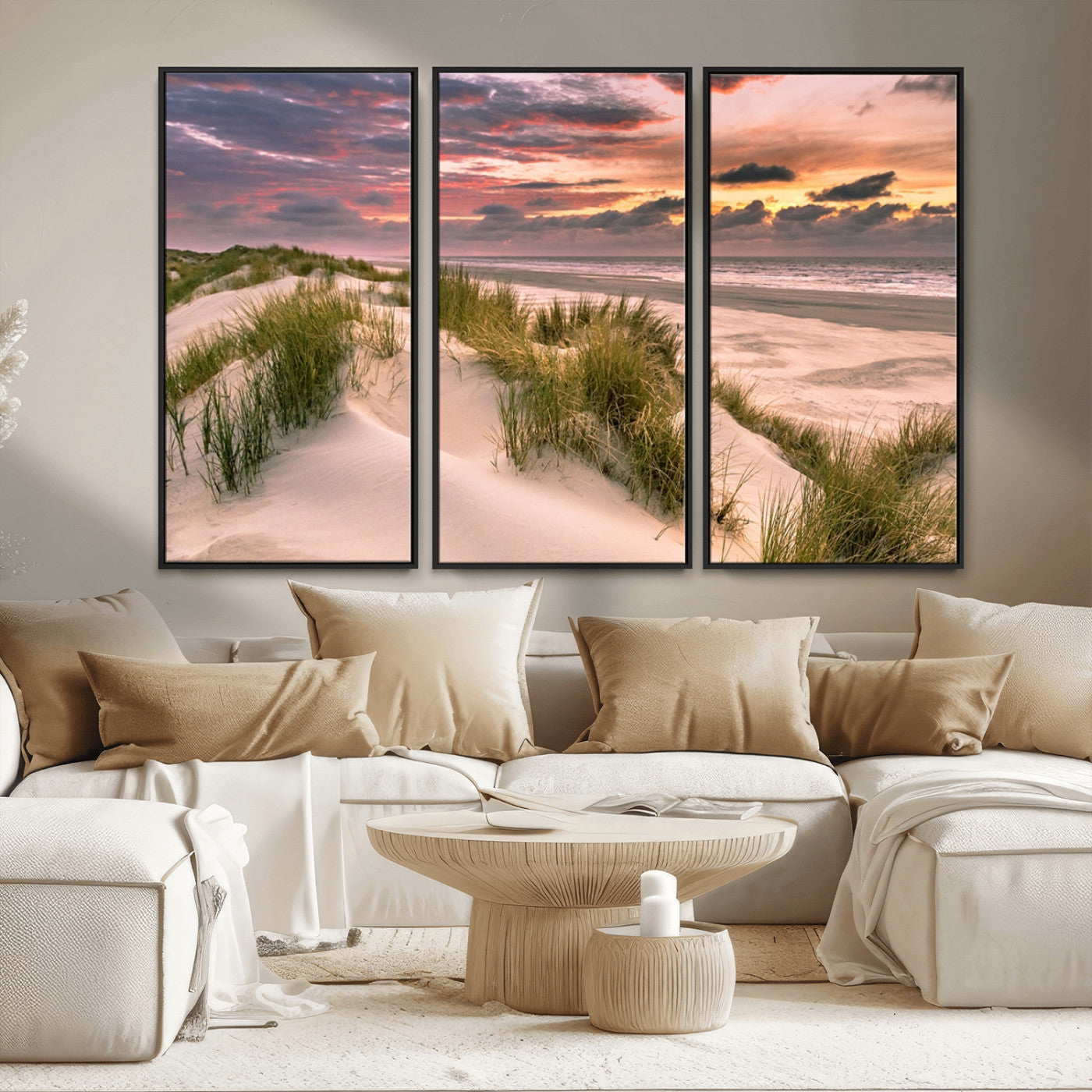 60570-MGV-CV-36X24-Beach Sunset Wall Art – Coastal Sand Dunes and Ocean Horizon Canvas Print, Tranquil Seascape Photography Decor for Living Room or