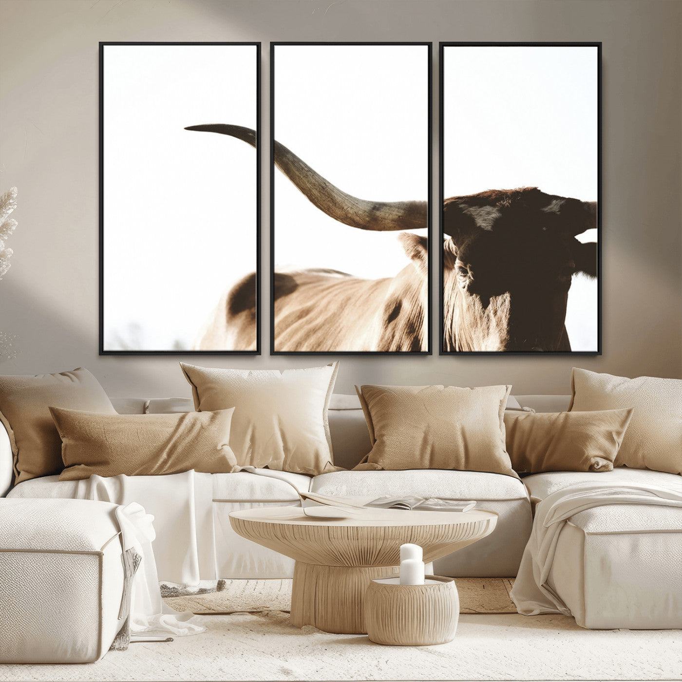 35866-MGV-CV-36X24-Texas Longhorn Wall Art – Rustic Western Bull Canvas Print, Farmhouse Animal Photography Decor for Living Room, Office, or Ranch