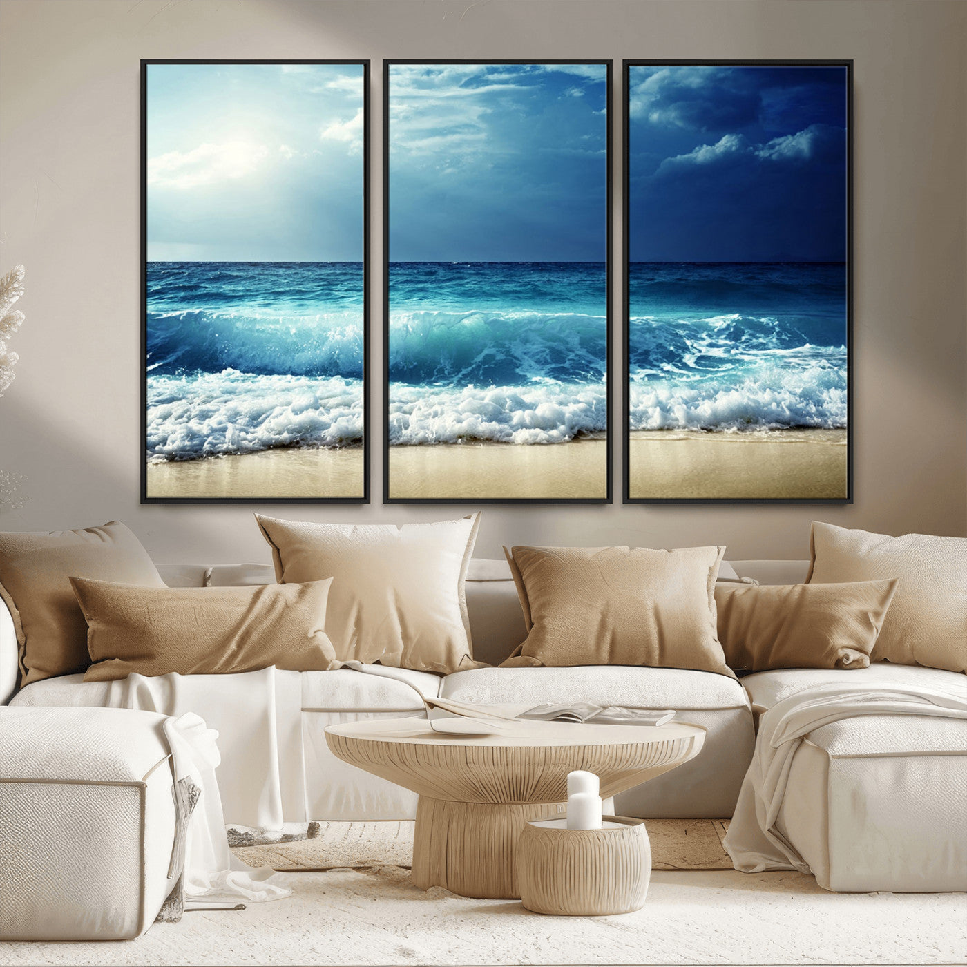 84116-MGV-CV-36X24-Ocean Wave Wall Art – Blue Sea and Beach Canvas Print, Coastal Seascape Photography Artwork for Living Room, Bedroom, or Office