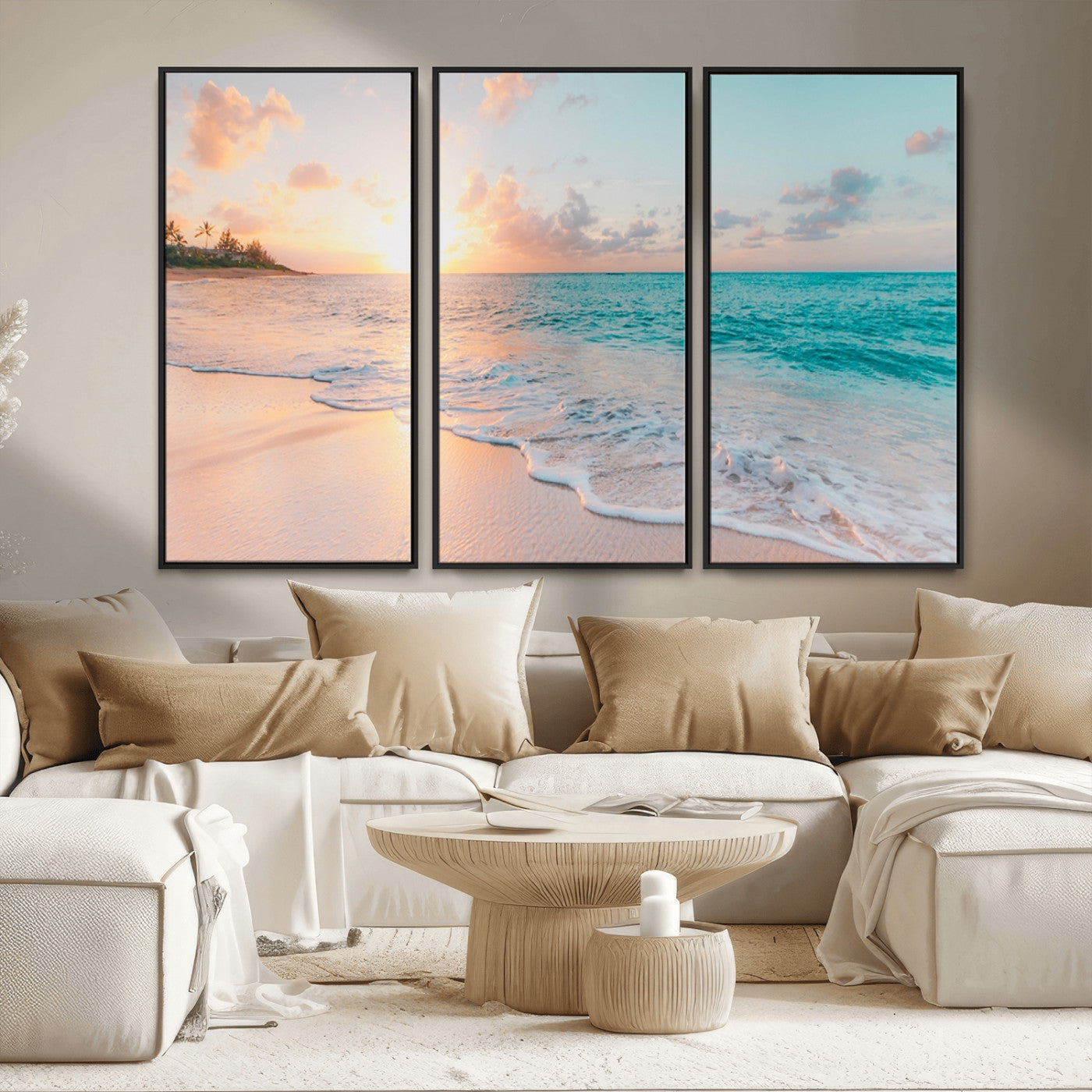 89767-MGV-CV-36X24-Ocean Sunset Wall Art – Serene Beach Canvas Print with Pastel Sky and Waves, Coastal Seascape Artwork for Bedroom, Living Room, or