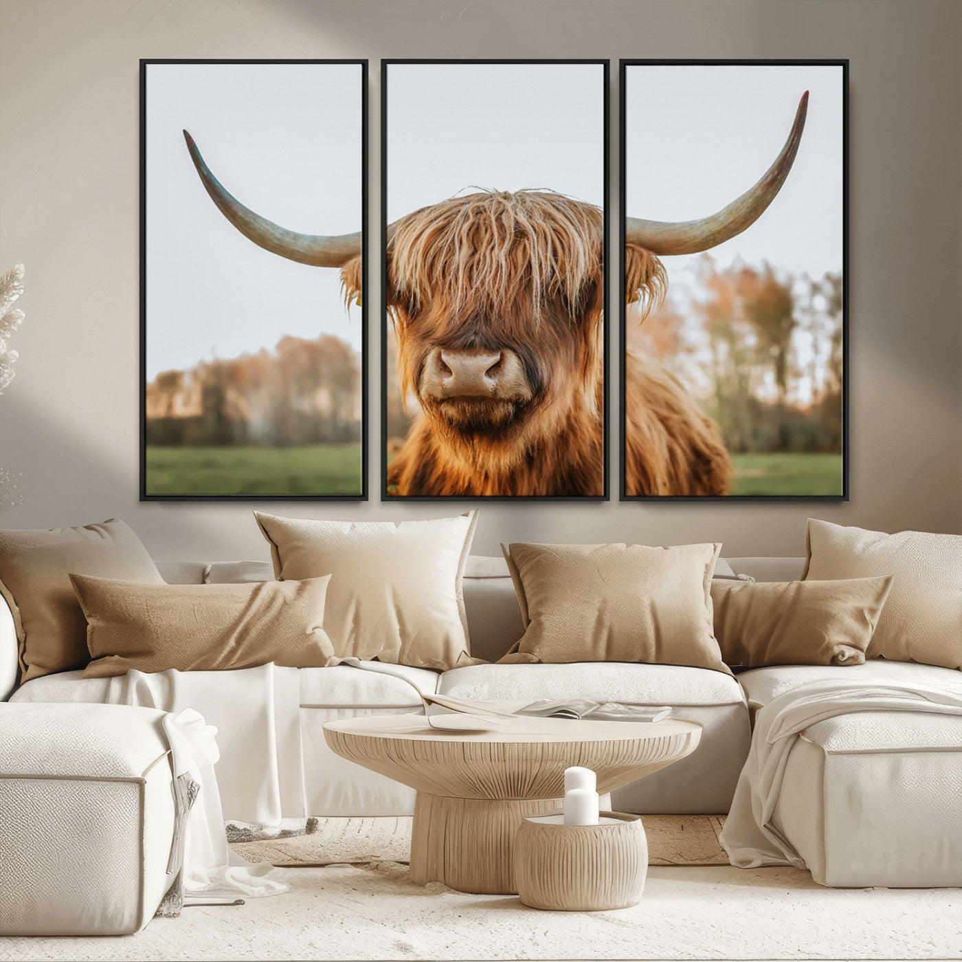 64824-MGV-CV-36X24-Highland Cow Wall Art – Rustic Scottish Bull Canvas Print, Farmhouse Animal Decor for Living Room, Bedroom, Office or Cabin