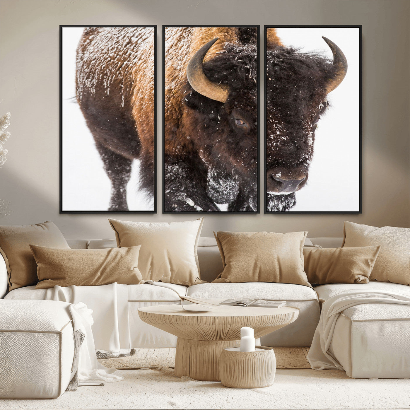 65605-MGV-CV-36X24-Snow Bison Wall Art – Close Up Buffalo Canvas Print, Rustic Western Wildlife Photography, Farmhouse Cabin Lodge Decor for Living