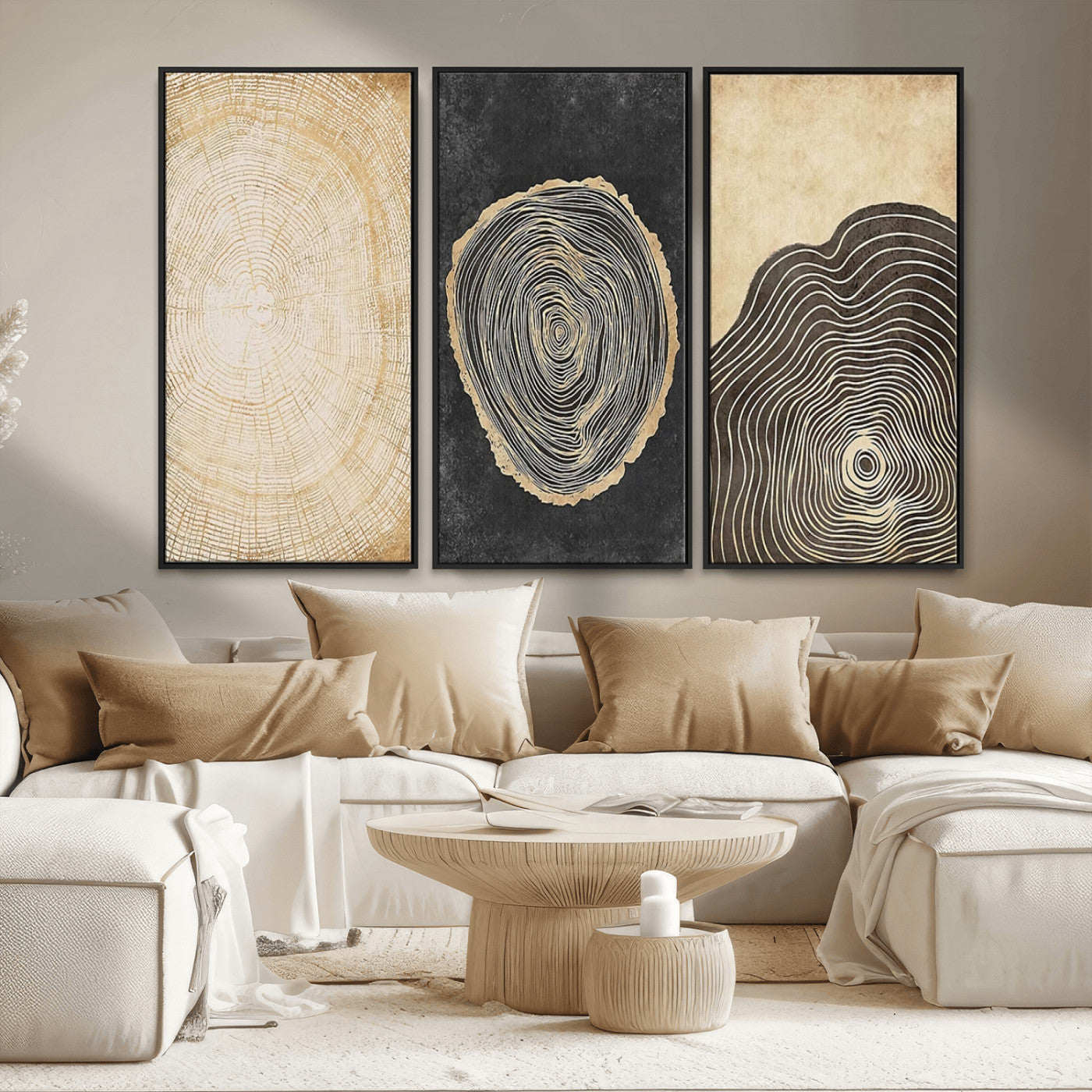 77785-MGV-CV-36X24-Tree Ring Abstract Wall Art – Rustic Wood Growth Pattern Canvas Prints, Modern Nature-Inspired Decor for Living Room or Office