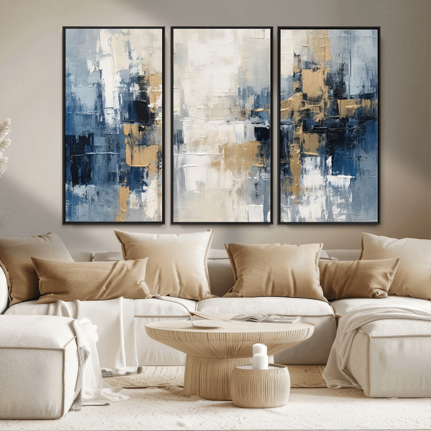 44344-MGV-CV-36X24-Abstract Blue and Gold Wall Art – Modern Hand Painted Canvas Print, Contemporary Textured Painting for Living Room, Bedroom or