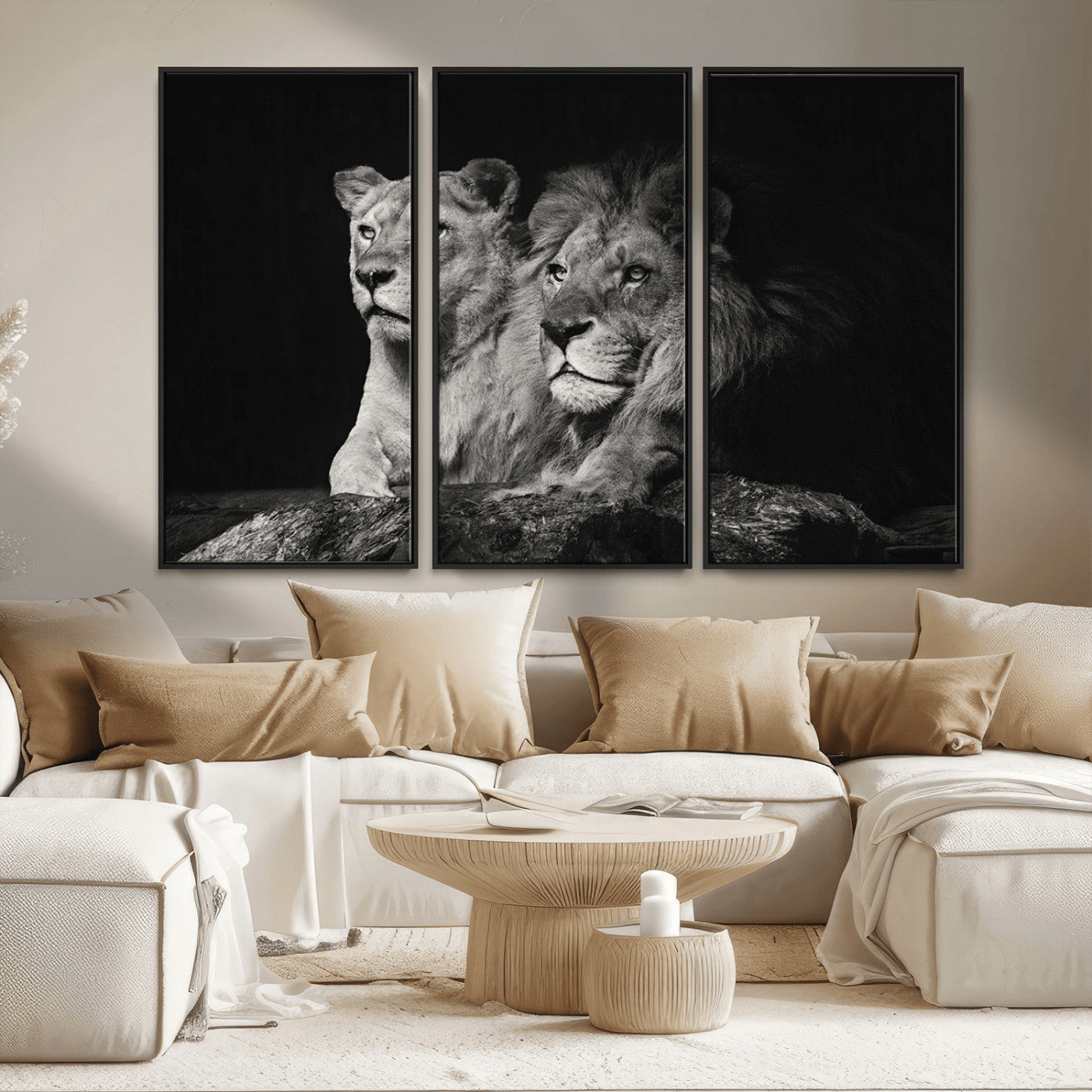 80013-MGV-CV-36X24-Lion and Lioness Wall Art – Black and White Wildlife Photography Canvas Print, African Safari Animal Decor for Office, Bedroom