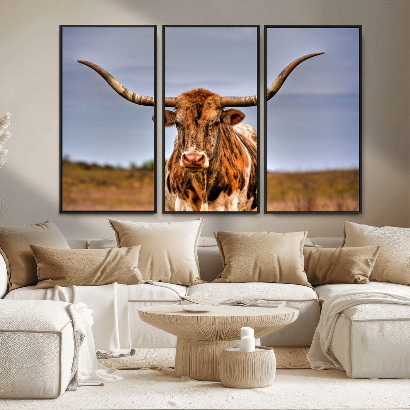 18594-MGV-CV-36X24-Texas Longhorn Bull Wall Art – Rustic Western Cattle Canvas Print, Country Farmhouse Decor for Living Room, Office or Cabin