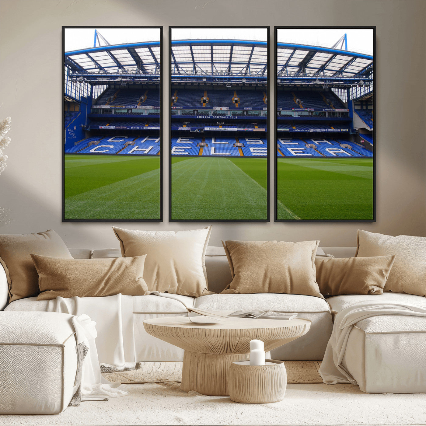 59508-MGV-FC-48X32-3P_Black-Chelsea Stadium Wall Art – Stamford Bridge Football Arena Canvas Print, Iconic Soccer Artwork for Living Room, Office, Game Room