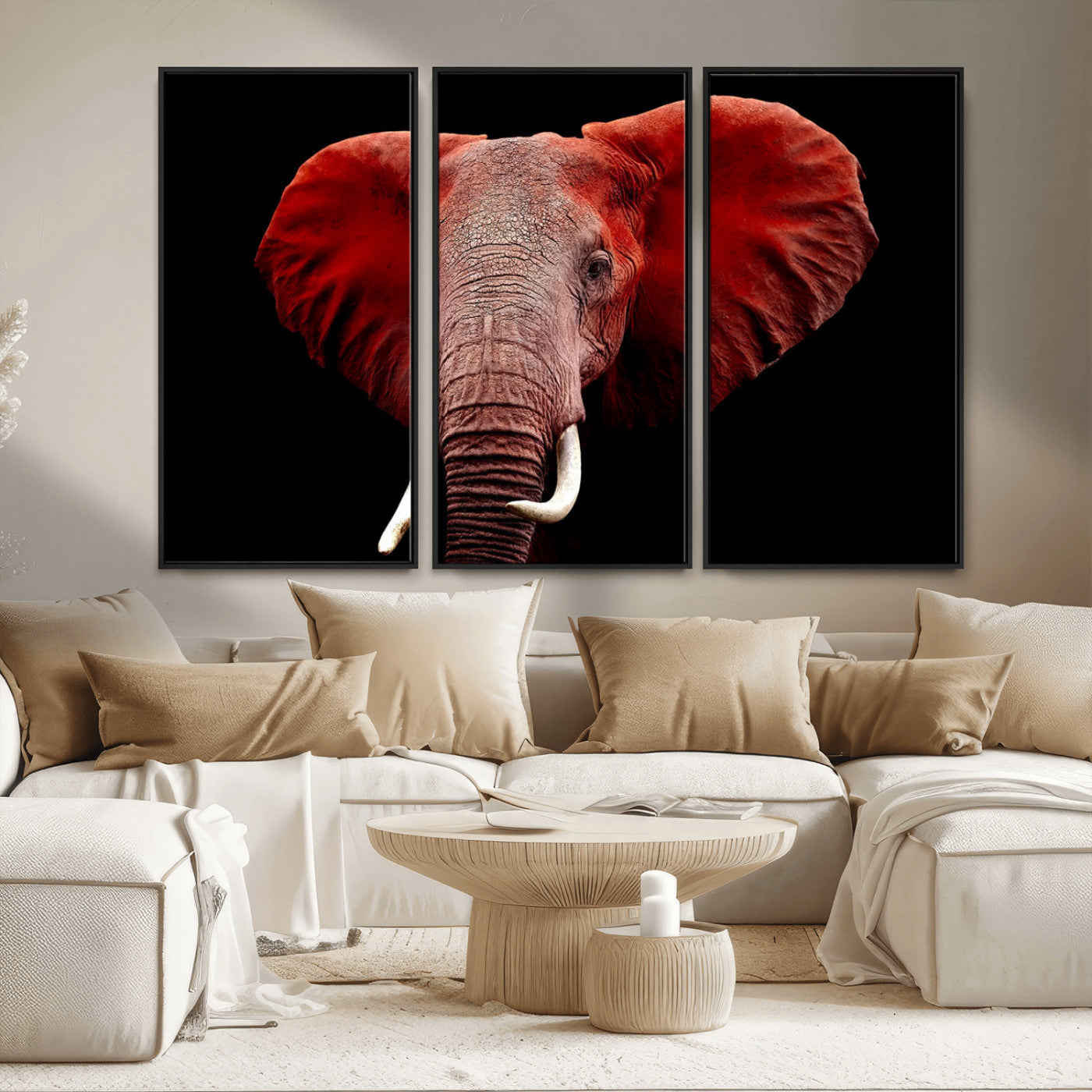 14788-MGV-FC-48X32-3P_Black-Red Elephant Wall Art – Bold Wildlife Canvas Print, African Safari Animal Decor for Living Room, Bedroom or Office