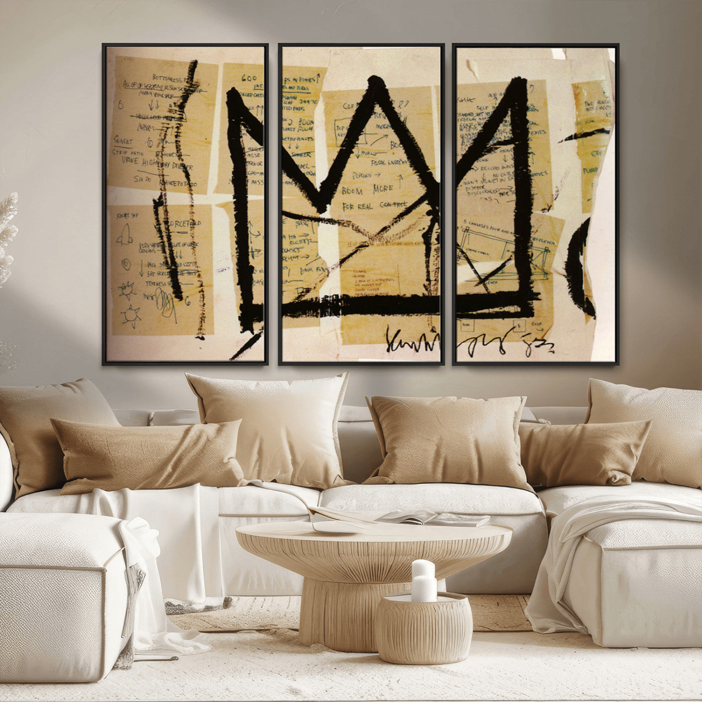37215-MGV-FC-48X32-3P_Black-Abstract Crown Wall Art – Urban Graffiti Style Canvas Print Modern Street Art Design, Bold Contemporary Decor for Living Room,