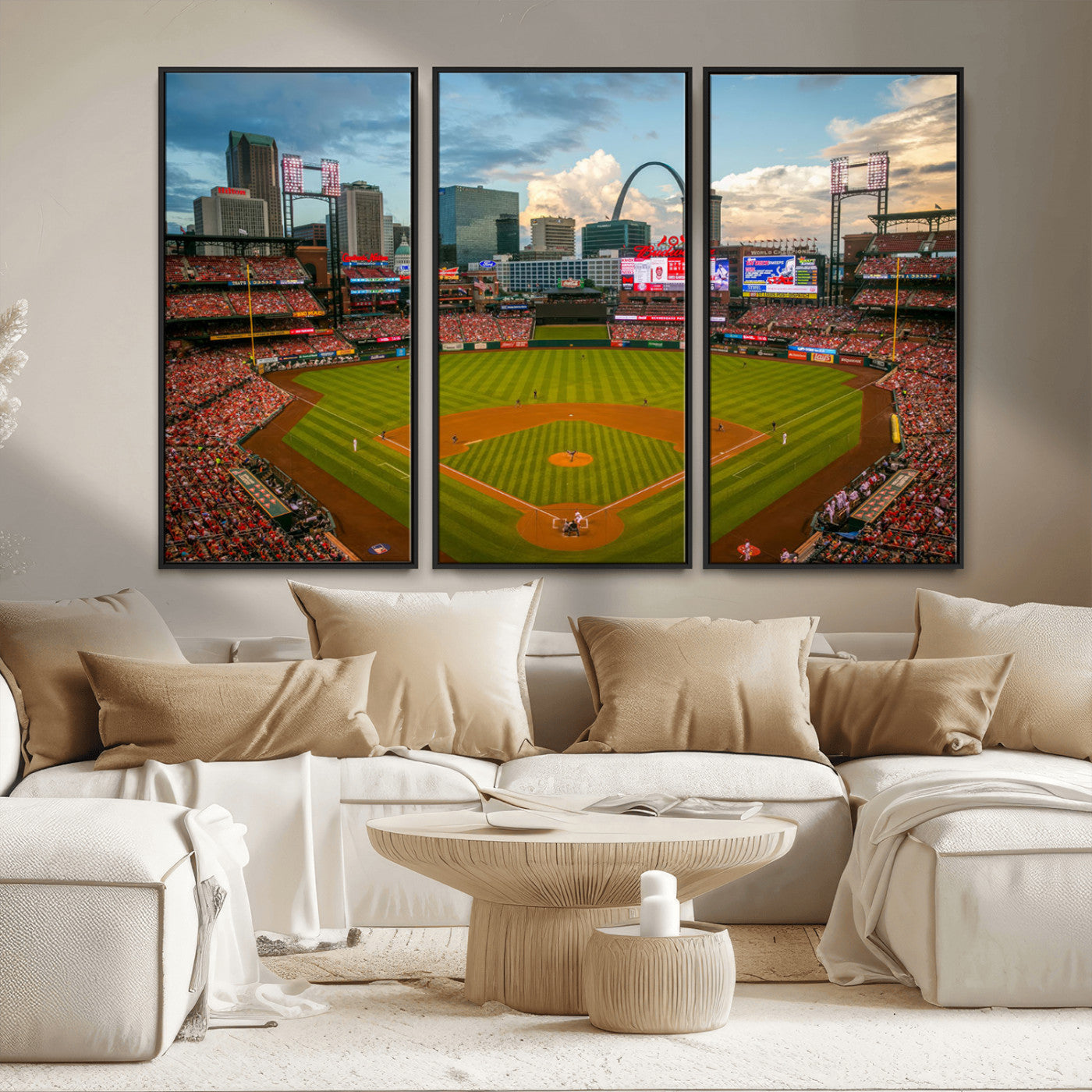 91908-MGV-CV-36X24-Baseball Stadium Wall Art – Canvas Print Game Day Field City Skyline Iconic Arch Scene Sports Photography, Decor for Game Room,