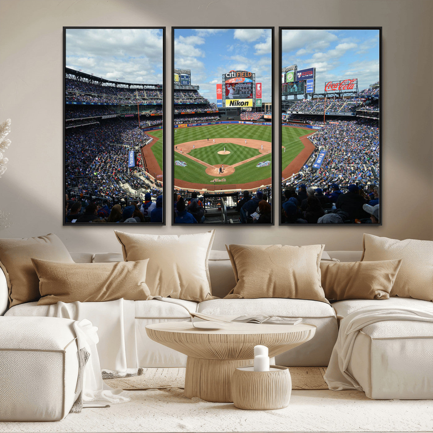 22910-MGV-CV-36X24-City Field Stadium Wall Art Canvas Print, Framed New York Stadium Art Picture Print, City Field Perfect Sport Room Decor Artwork