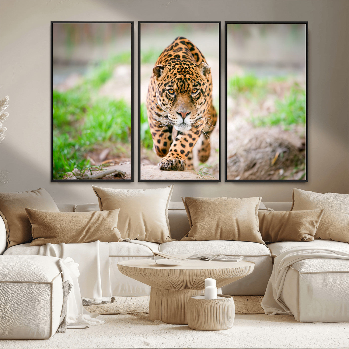 75066-MGV-CV-36X24-Leopard Wall Art Canvas Print, Framed Wild Animal Art Picture Print, Blue Eye Leopard Perfect Wild Minimal Decor Artwork