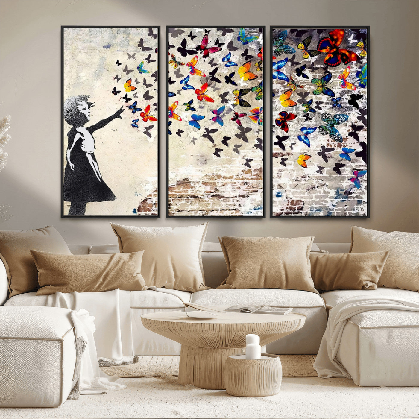 97895-MGV-FC-48X32-3P_Black-Girl with Butterflies Wall Art – Colorful Street Art Style Canvas Print, Modern Graffiti-Inspired Butterfly Artwork for Living
