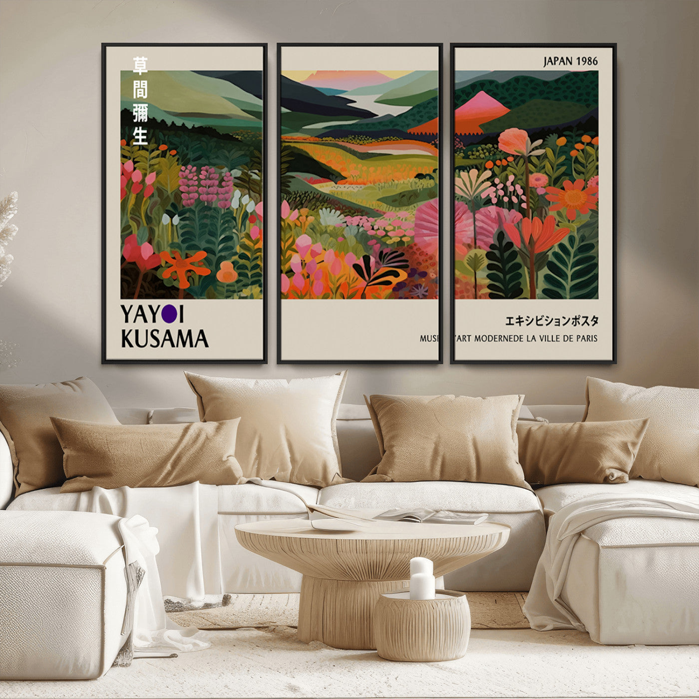75719-MGV-FC-48X32-3P_Black-Botanical Mountain Valley Wall Art – Panoramic Nature Canvas Print, Vibrant Floral Field Artwork for Living Room, Bedroom, Office,