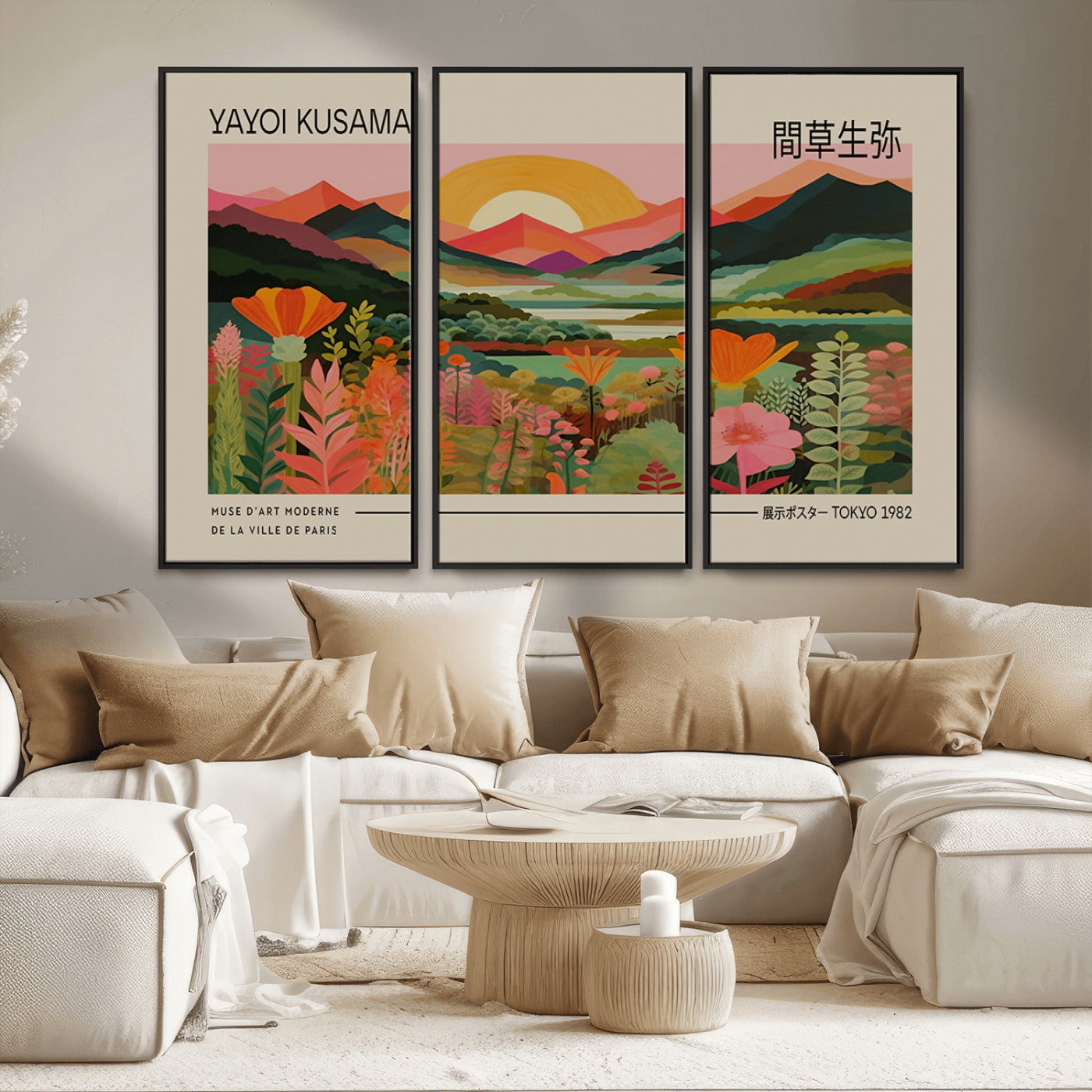 17753-MGV-FC-48X32-3P_Black-Floral Sunset Landscape Wall Art – Panoramic Nature Canvas Print, Vibrant Botanical Artwork for Living Room, Bedroom, Office, or