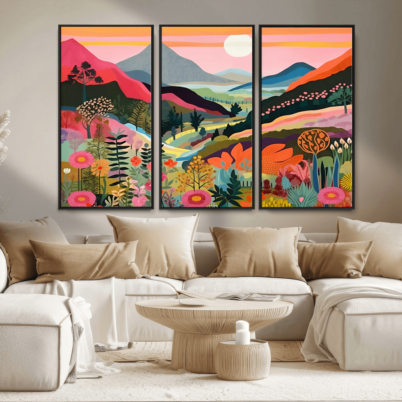 61376-MGV-FC-48X32-3P_Black-Floral Valley Wall Art – Panoramic Mountain Landscape Canvas Print, Vibrant Nature Decor for Living Room, Office, or Bedroom