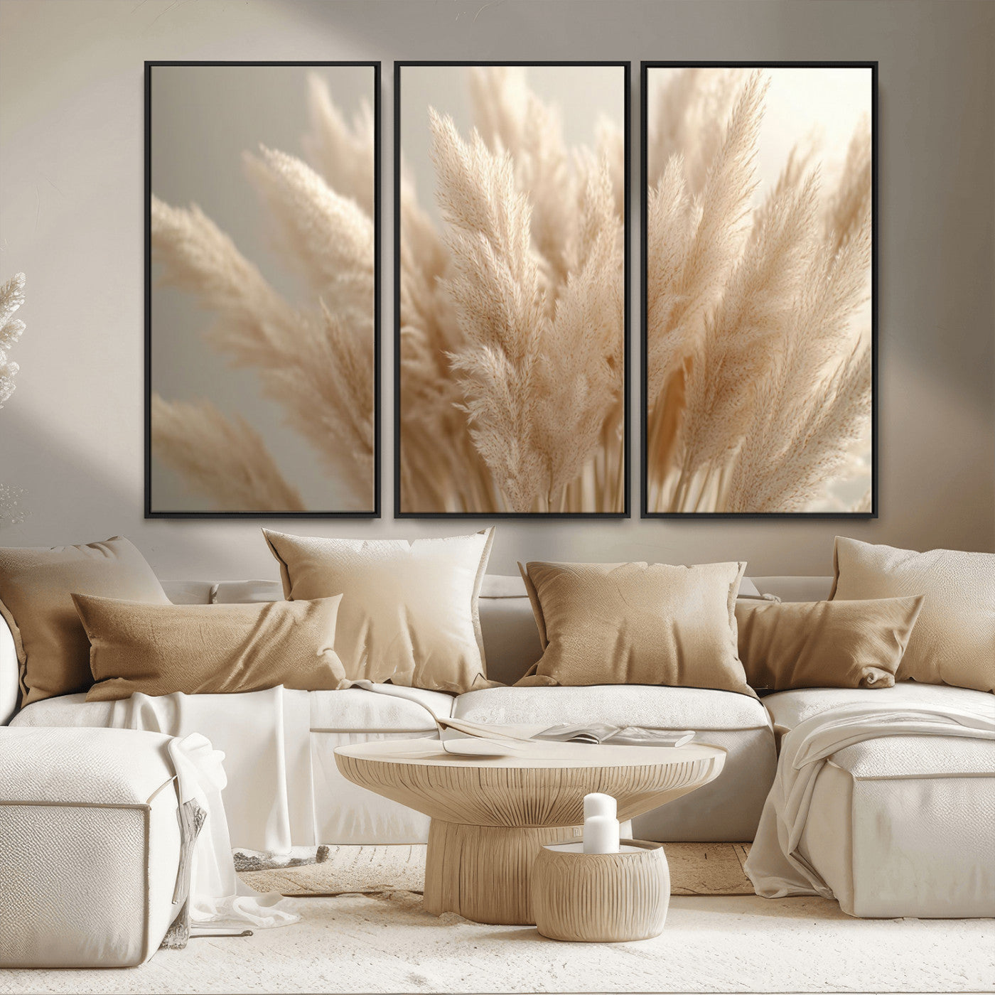 50300-MGV-CV-36X24-Pampas Grass Wall Art Canvas Print, Framed Minimalist Pampas Grass Art Picture Print, Beige Pampas Grass Perfect Minimalist Boho