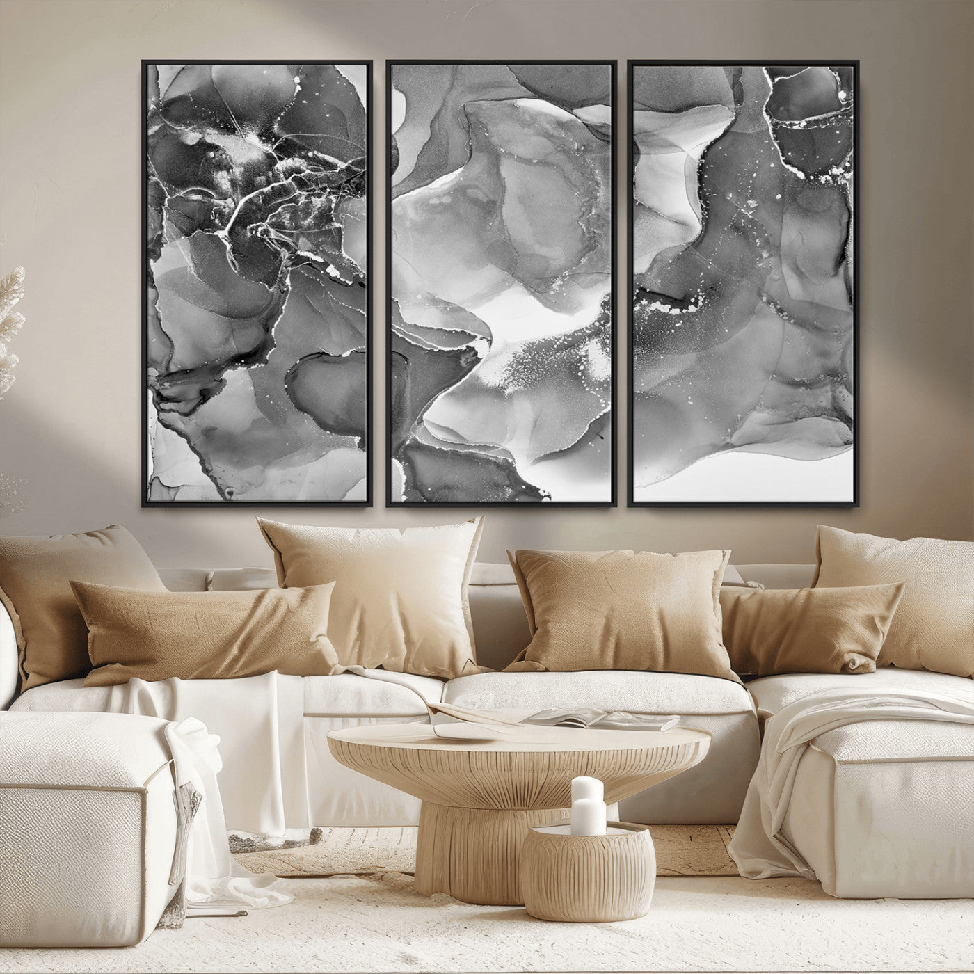 15911-MGV-CV-36X24-Black and White Abstract Wall Art – Modern Ink Swirl Canvas Print, Minimalist Contemporary Painting for Living Room, Bedroom,