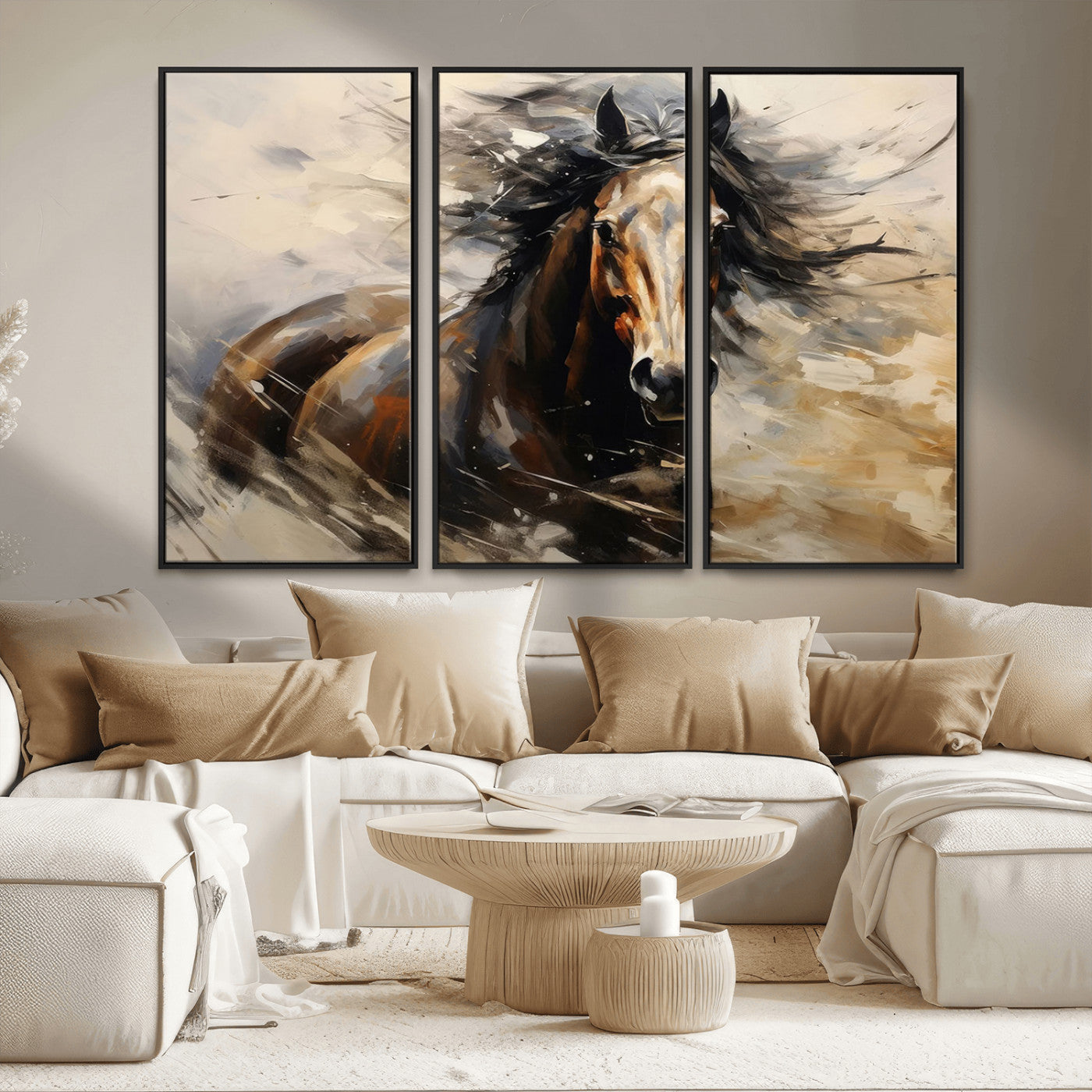 53001-MGV-CV-36X24-Wild Horse Wall Art – Majestic Stallion Canvas Print with Flowing Mane, Rustic Western Style Painting for Living Room, Office or