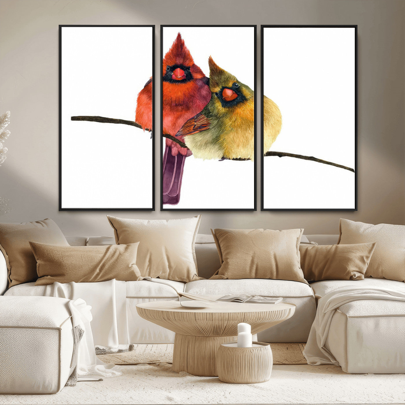 67752-MGV-CV-36X24-Cardinal Couple Wall Art – Male and Female Cardinal Canvas Print, Romantic Bird Artwork for Nature Lovers, Living Room, Bedroom,