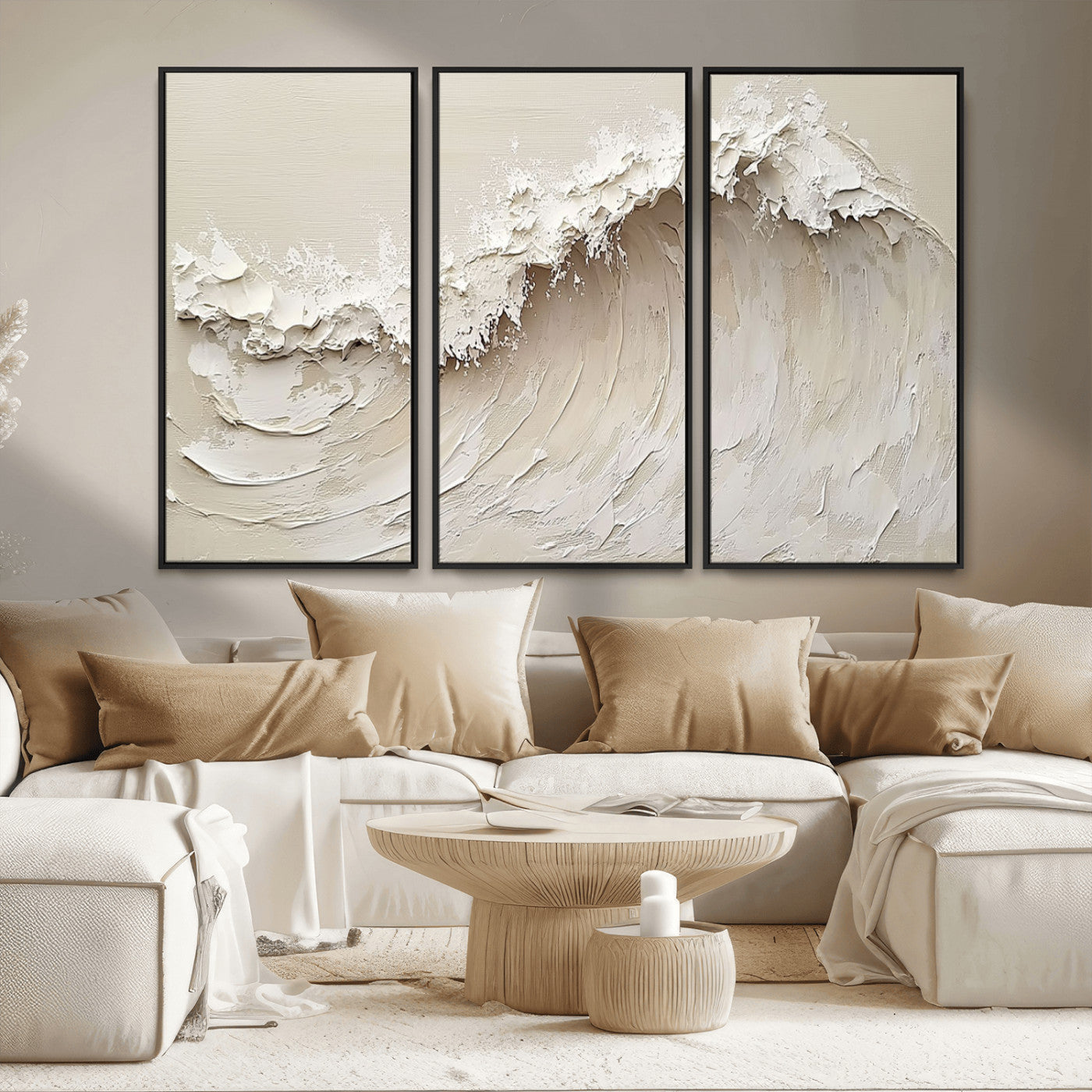 45175-MGV-CV-36X24-Textured Wave Wall Art Canvas Print, Framed Minimal Seascape Art Picture Print, Elegant Wave Perfect Modern Coastal Decor Artwork