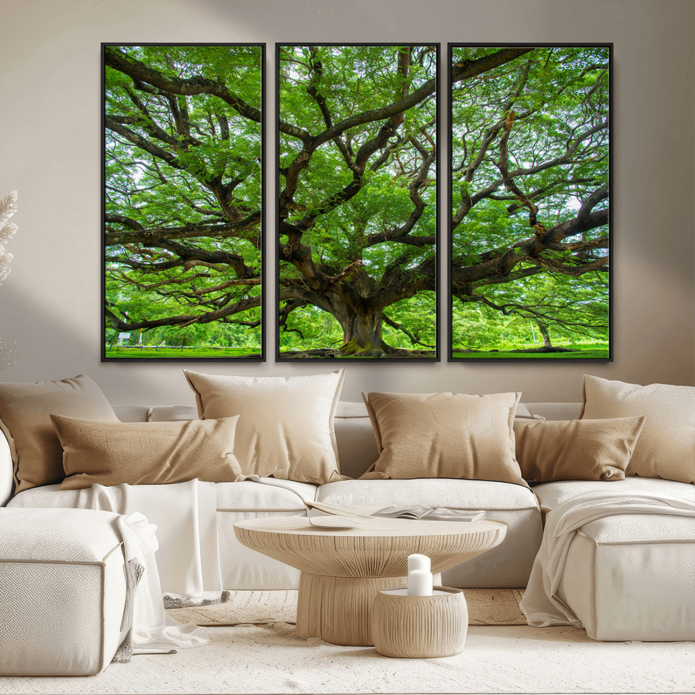 49375306-MGV-FC-48X32-3P_Black-Ancient Tree Wall Art Canvas Print, Framed Sprawling Branches Art Picture Print, Gnarling Tree Perfect Earthy Natural Decor