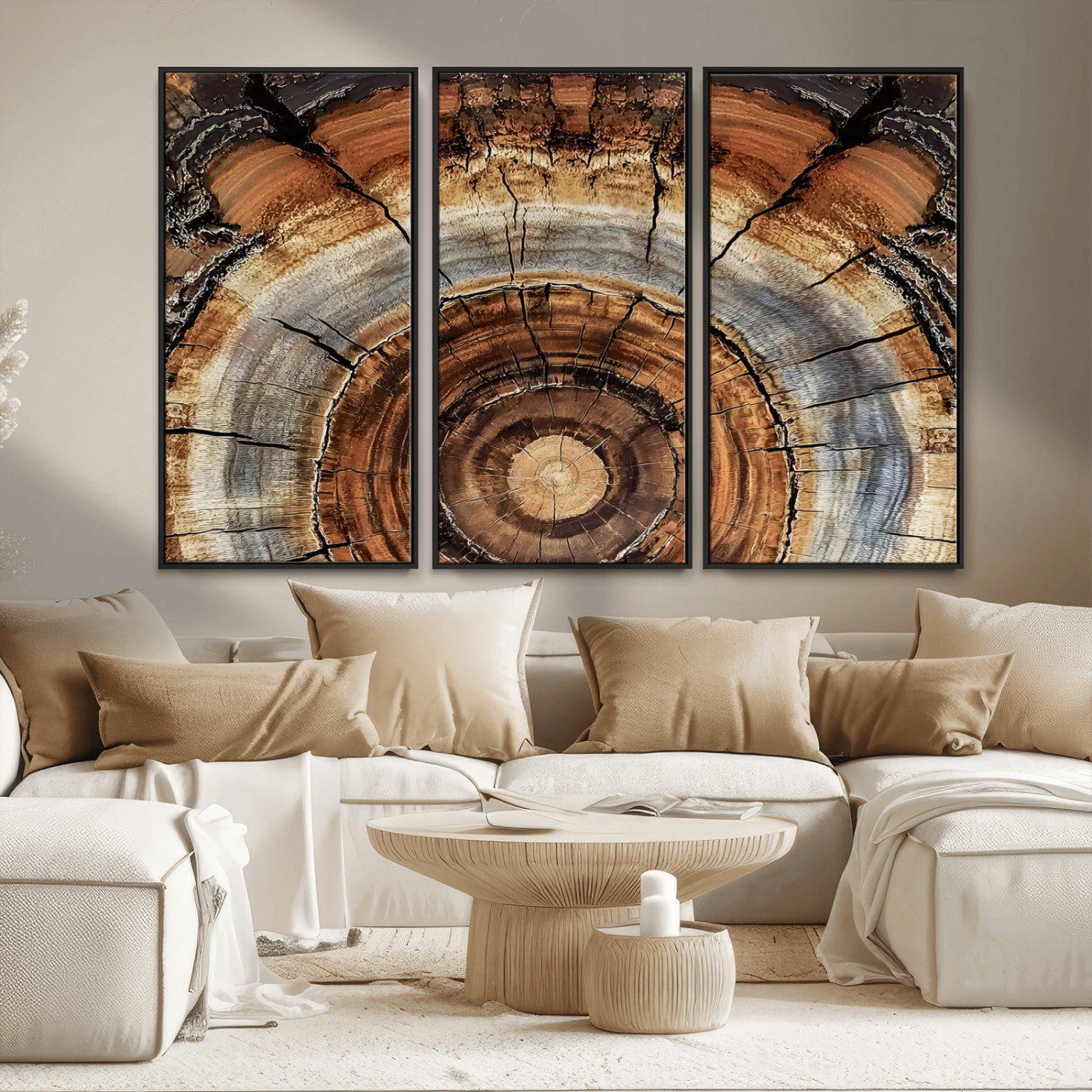15184146-MGV-CV-36X24-Tree Rings Wall Art Canvas Print, Framed Wood Texture Art Picture Print, Rustic Pattern Perfect Rustic Organic Decor Artwork