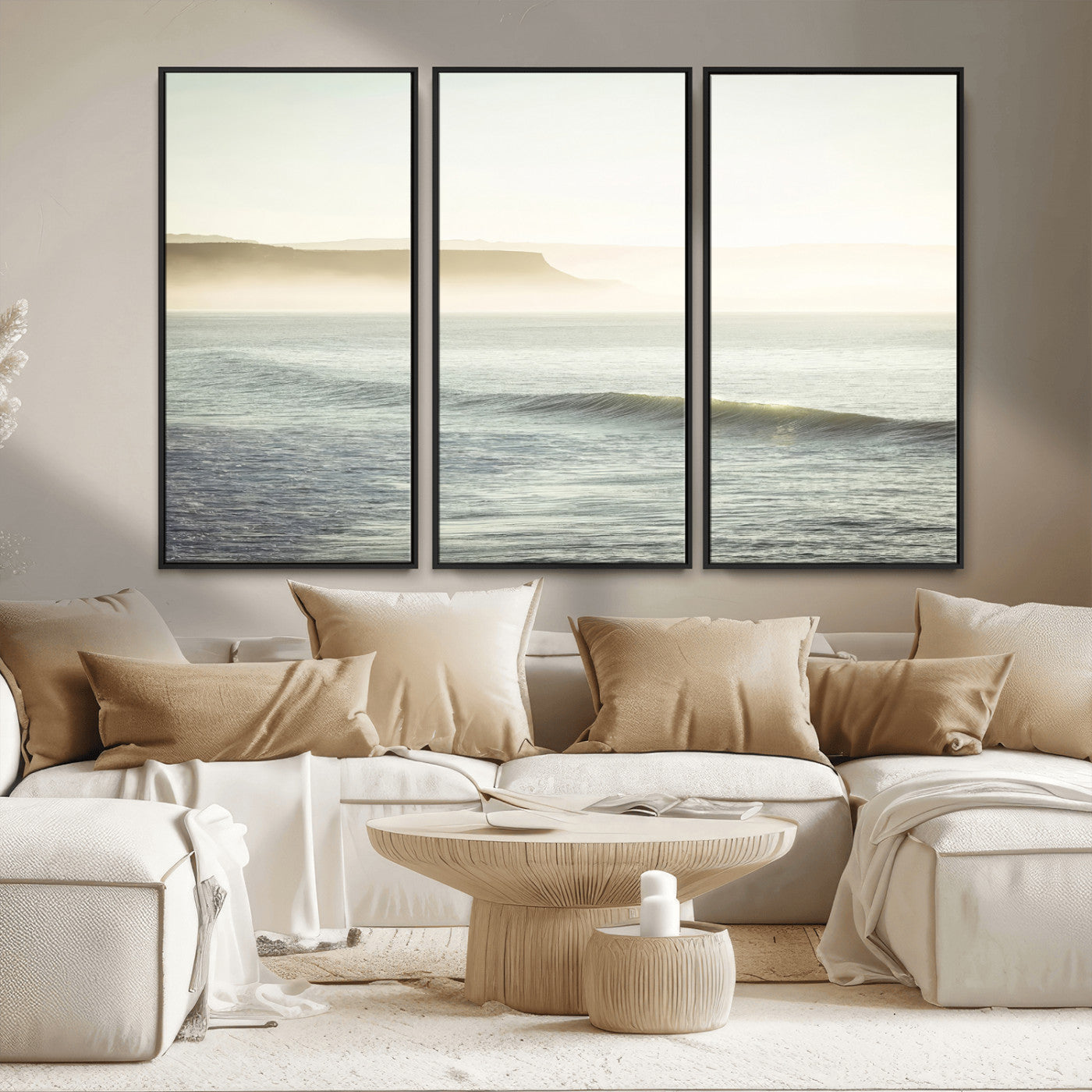 39310633-MGV-CV-36X24-Coastal Cliffs Wall Art Canvas Print, Framed Misty Ocean Art Picture Print, Morning Light Perfect Minimalistic Coastal Decor