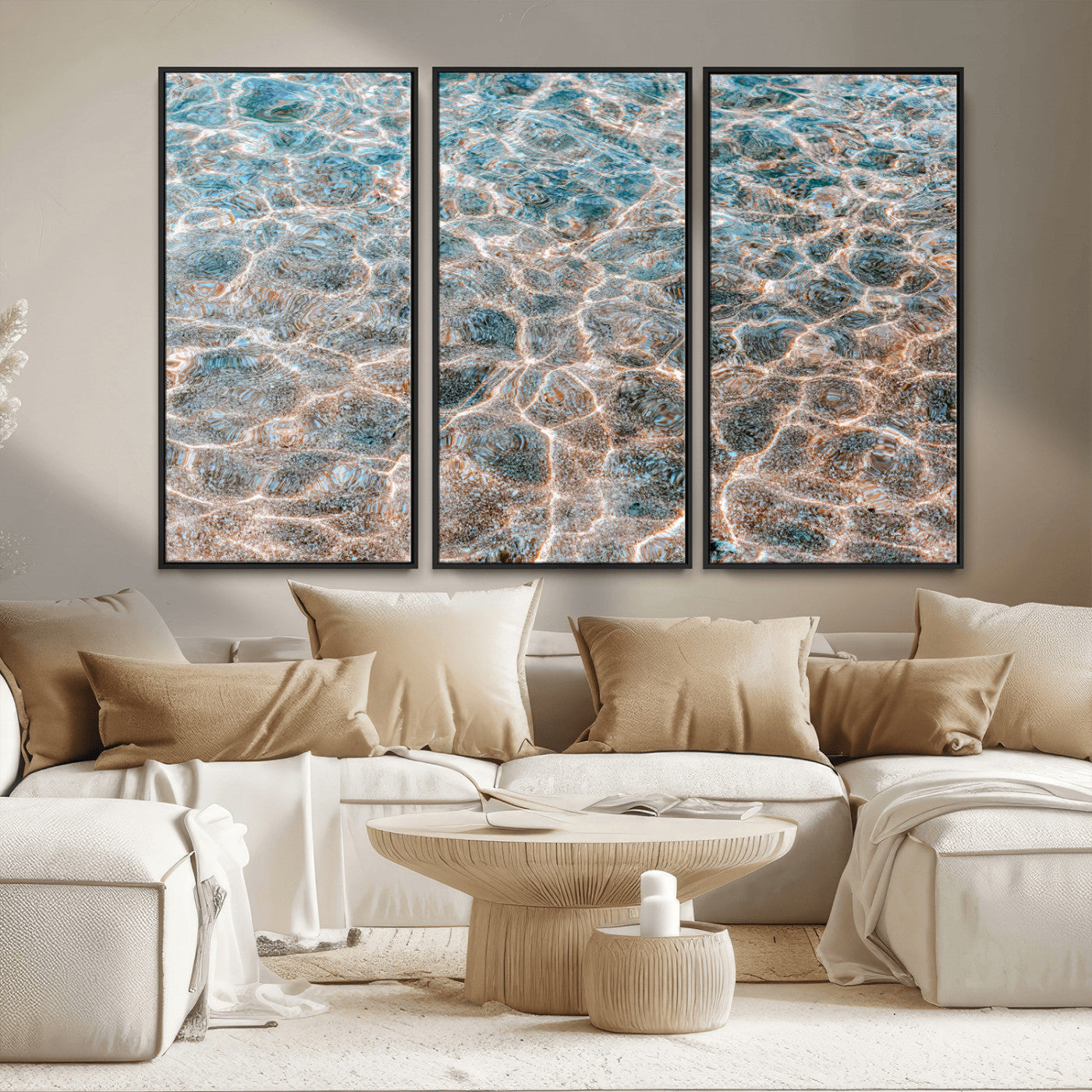 26580287-MGV-CV-36X24-Clear Water Wall Art Canvas Print, Framed Sunlit Ripples Art Picture Print, Ocean Texture Perfect Modern Coastal Decor Artwork