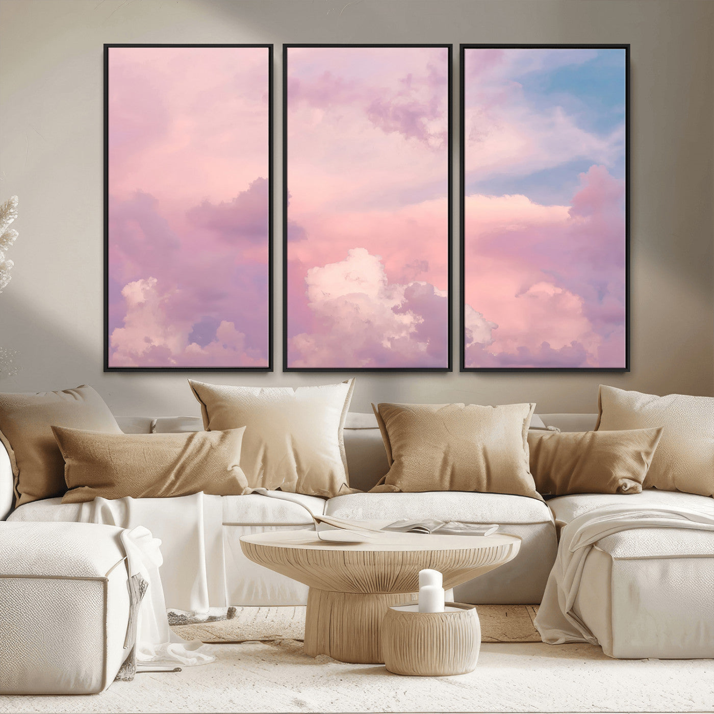 22874890-MGV-FC-48X32-3P_Black-Pastel Sky Wall Art Canvas Print, Framed Dreamy Cloudscape Art Picture Print, Sunset Glow Perfect Minimalist Serenity Decor