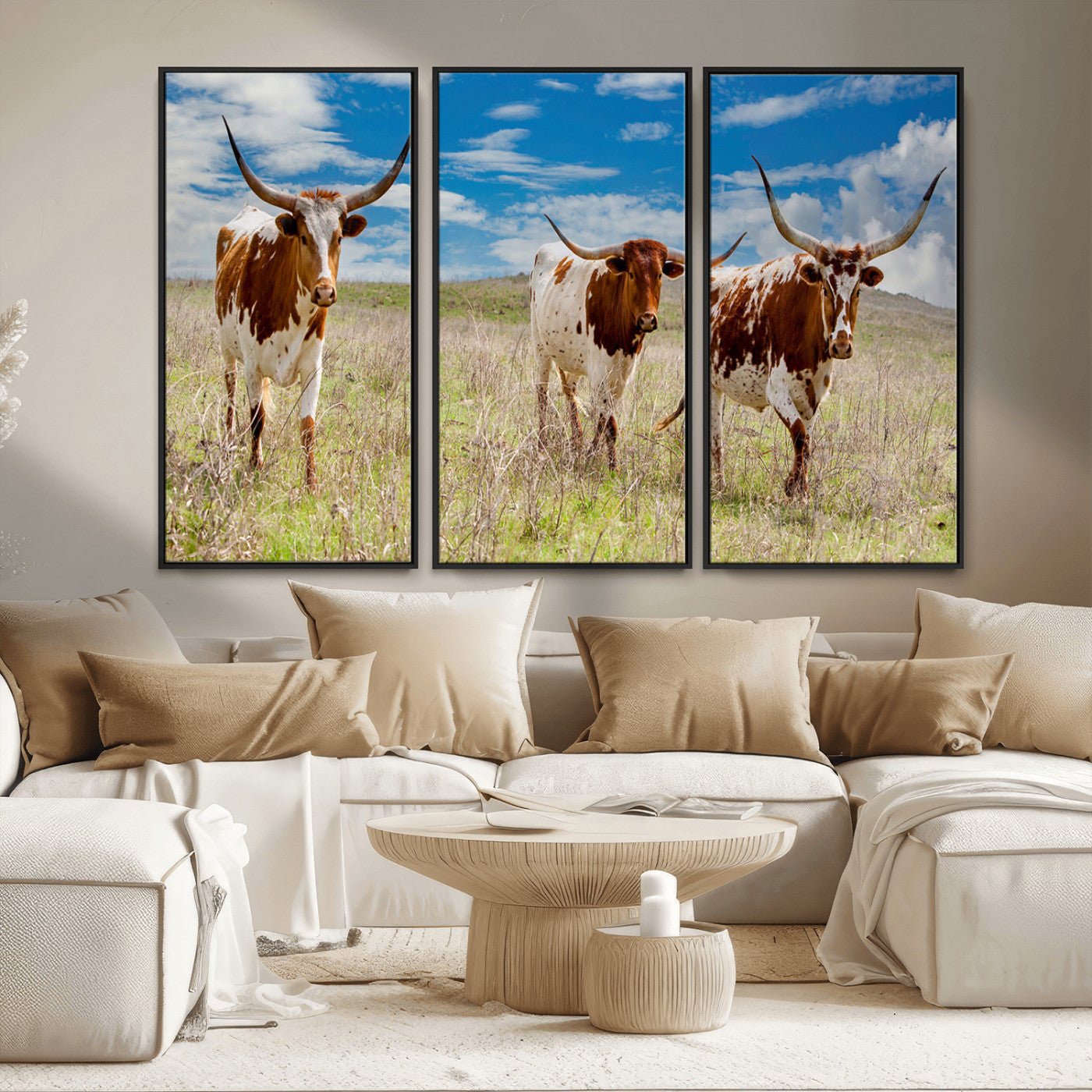 58099948-MGV-CV-36X24-Texas Longhorn Wall Art Canvas Print, Framed Western Decor Art Picture Print, Rustic Farmhouse Perfect Western Farmhouse Decor