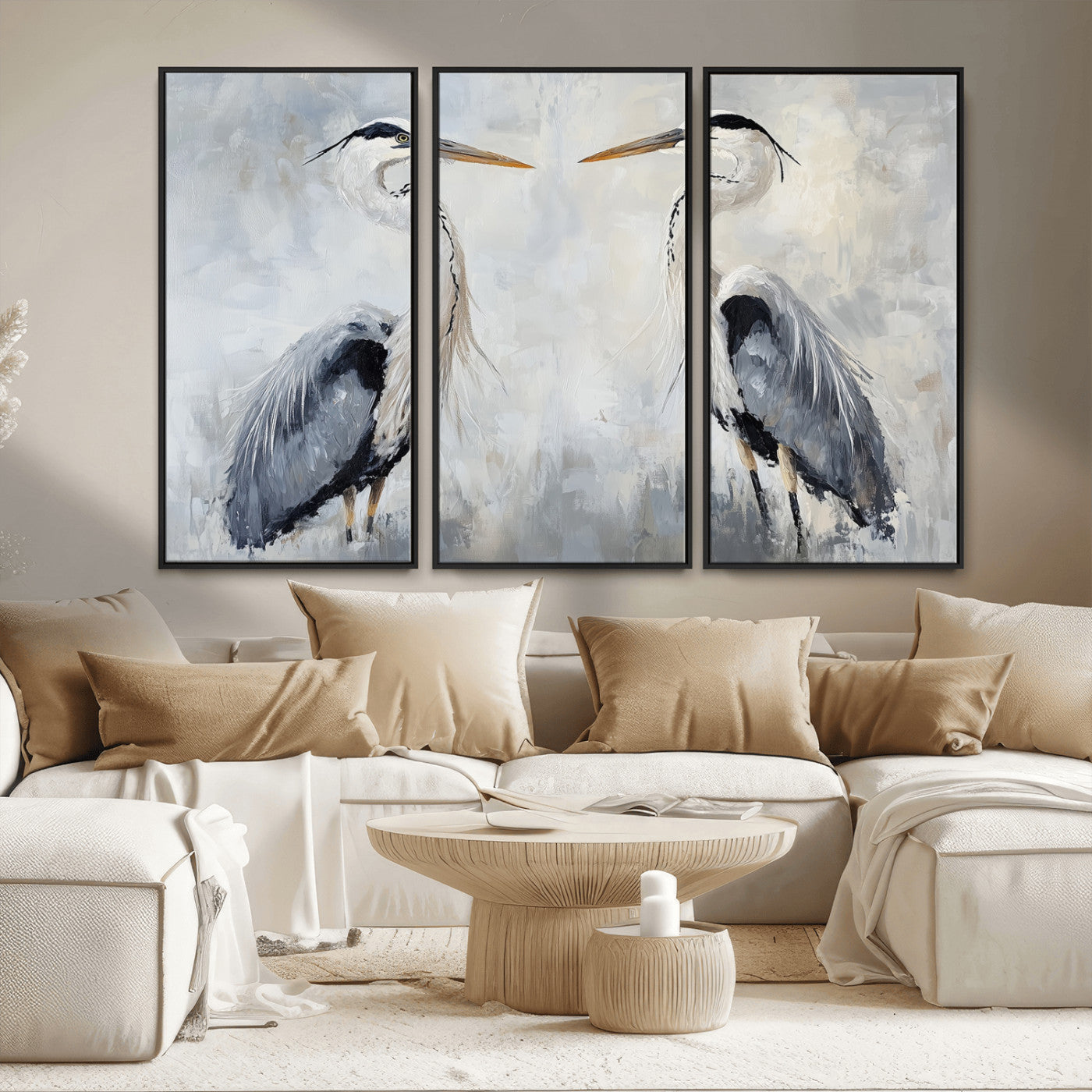 90806932-MGV-FC-48X32-3P_Black-Heron Wall Art Wall Art Canvas Print, Framed Bird Canvas Decor Art Picture Print, Nature Inspired Perfect Coastal Minimalist Decor