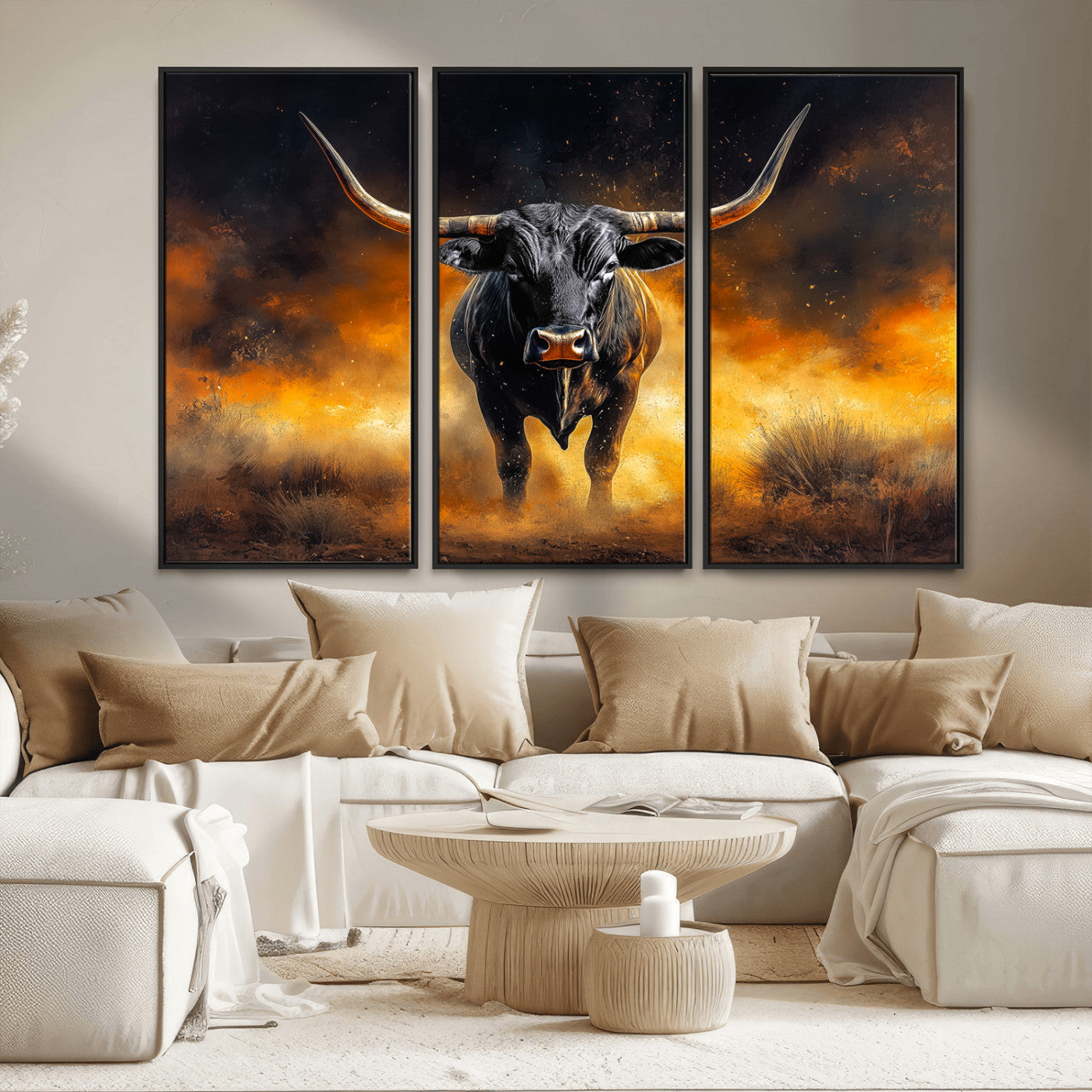 58293979-MGV-CV-36X24-Longhorn Canvas Wall Art Canvas Print, Framed Bold Bull Wall Art Art Picture Print, Western Animal Decor Perfect Western Dramatic