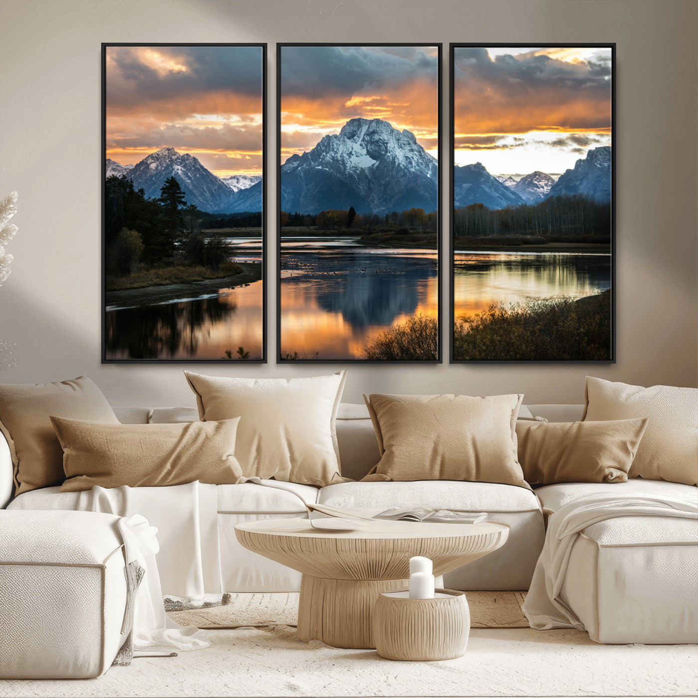 14130176-MGV-CV-36X24-Mountain Sunset Wall Art Canvas Print, Framed Alpine Wilderness Art Picture Print, Golden Hour Perfect Rustic Wilderness Decor